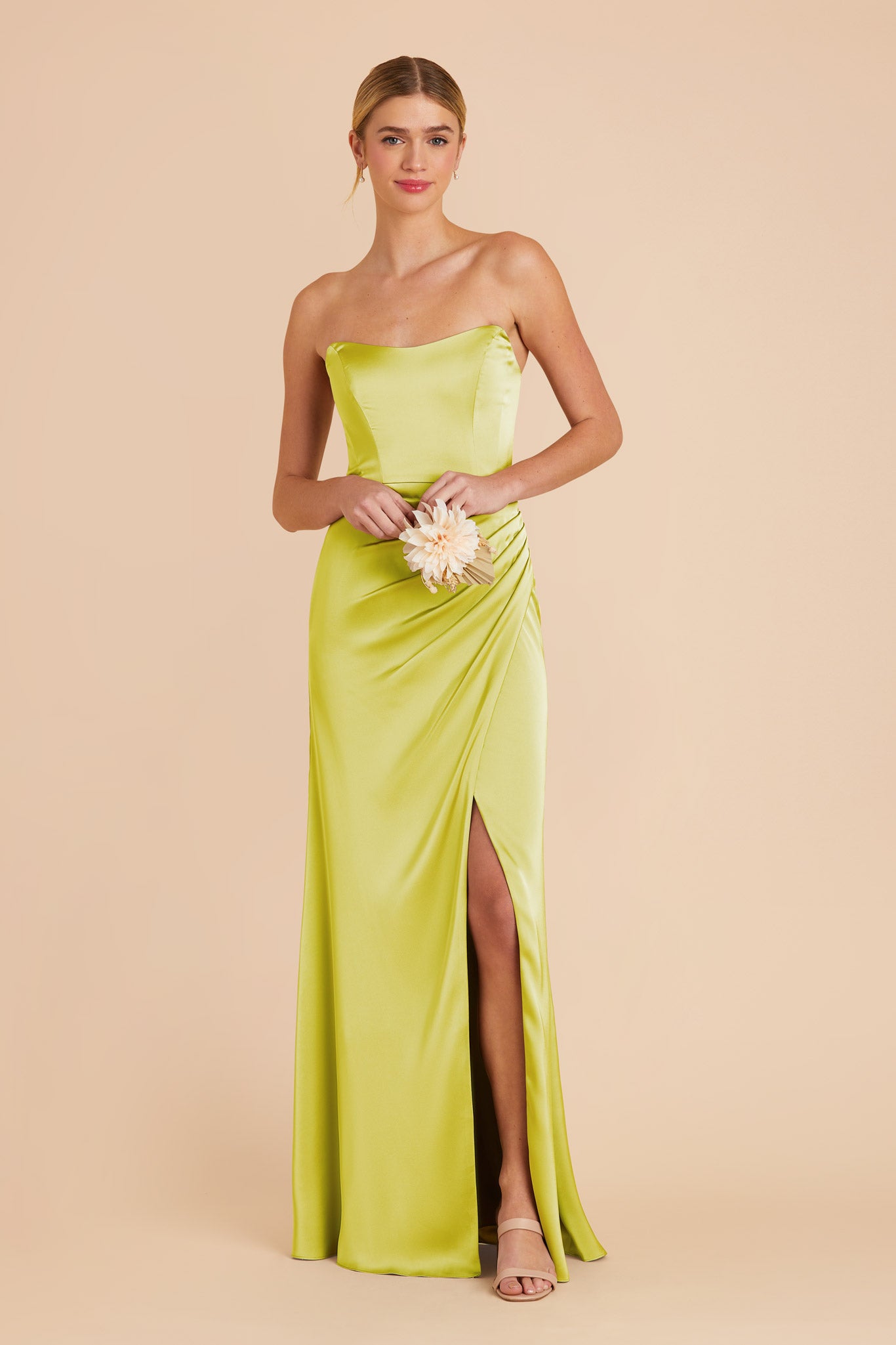 Chartreuse Anne Matte Satin Dress by Birdy Grey