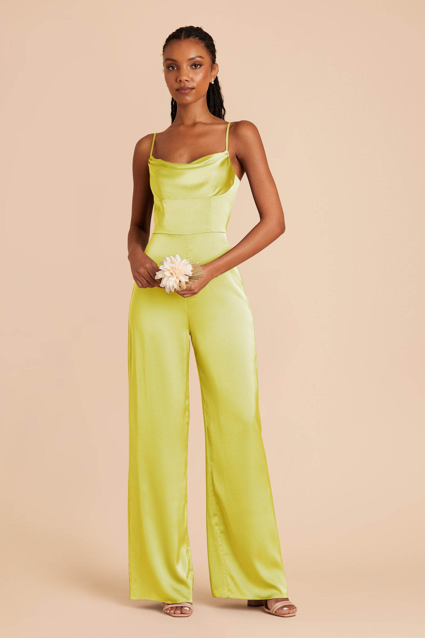 Chartreuse Donna Matte Satin Bridesmaid Jumpsuit by Birdy Grey