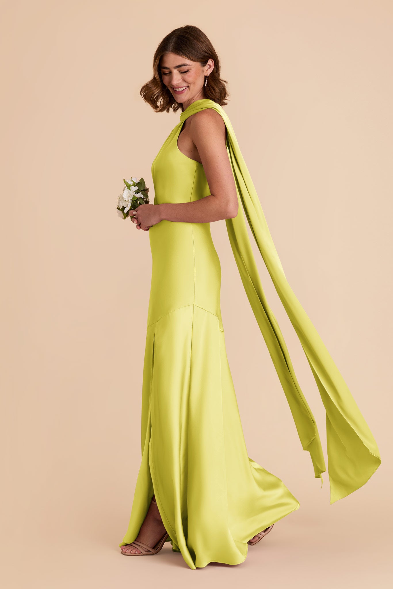 Chartreuse Eileen Matte Satin Dress by Birdy Grey