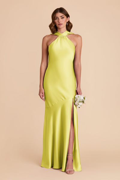 Chartreuse Eileen Matte Satin Dress by Birdy Grey