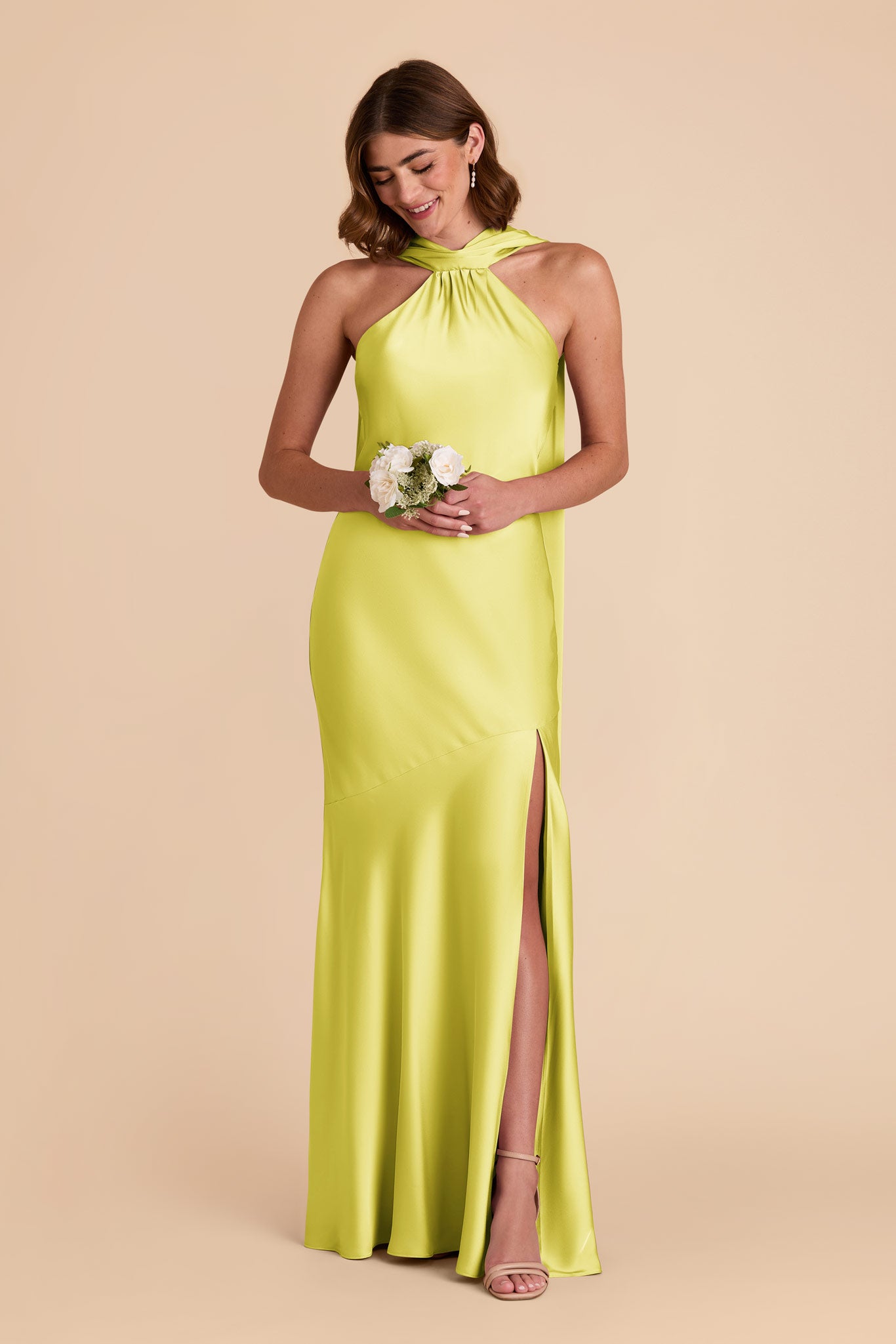 Chartreuse Eileen Matte Satin Dress by Birdy Grey