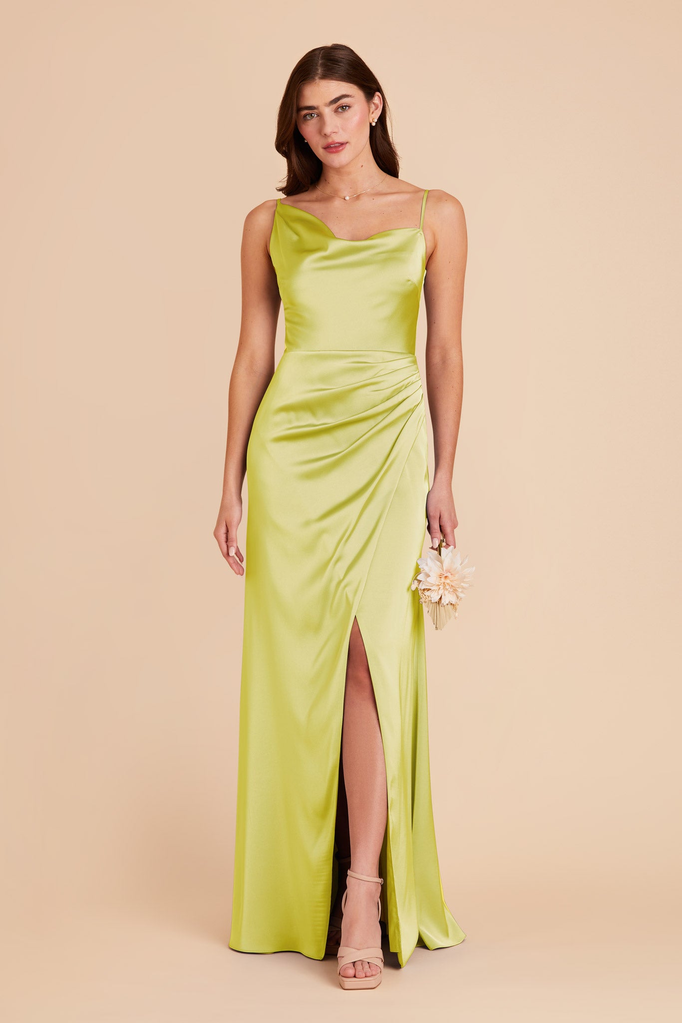 Jennifer Chartreuse Matte Satin Bridesmaid Dress | Birdy Grey