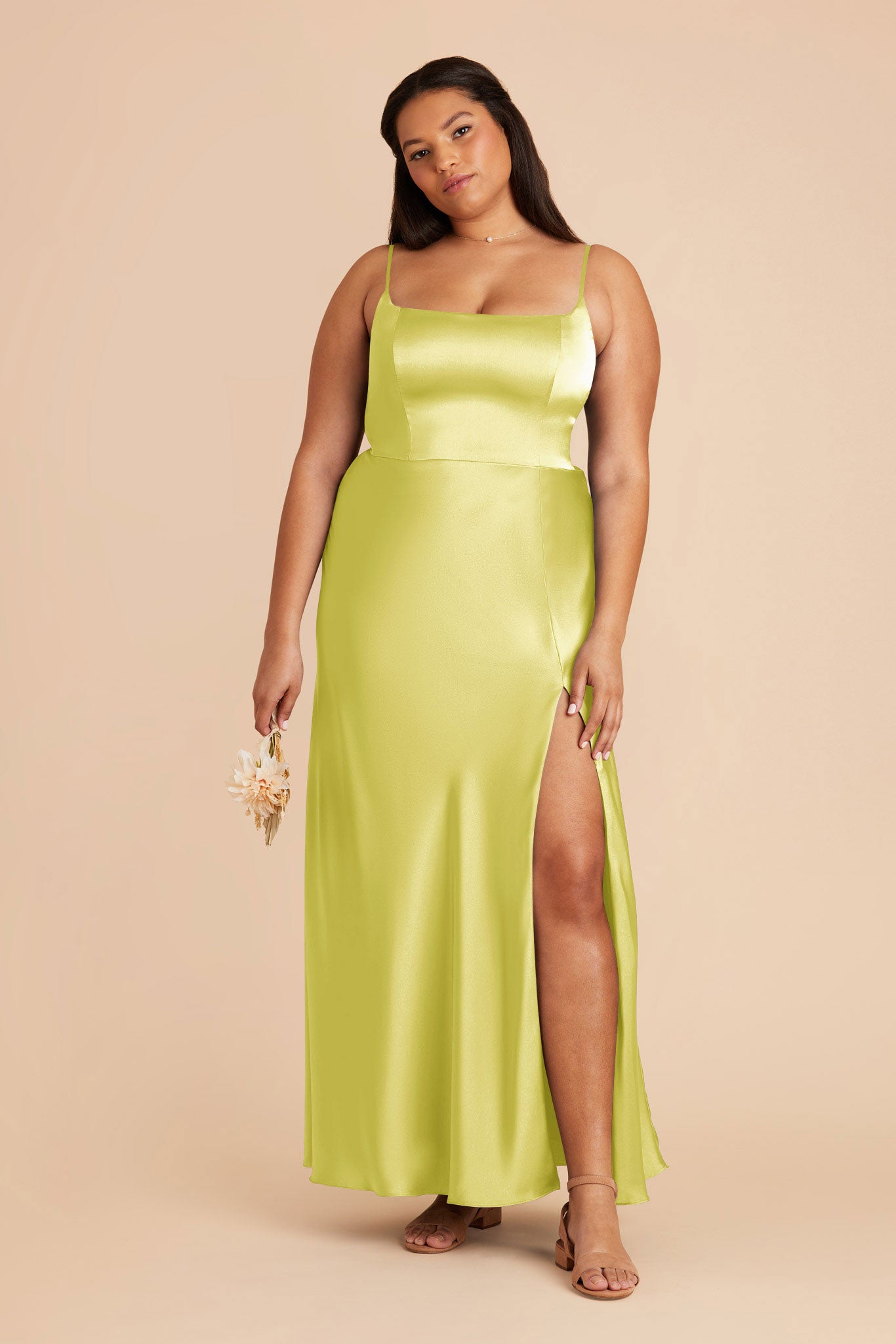 Chartreuse Mai Matte Satin Dress by Birdy Grey