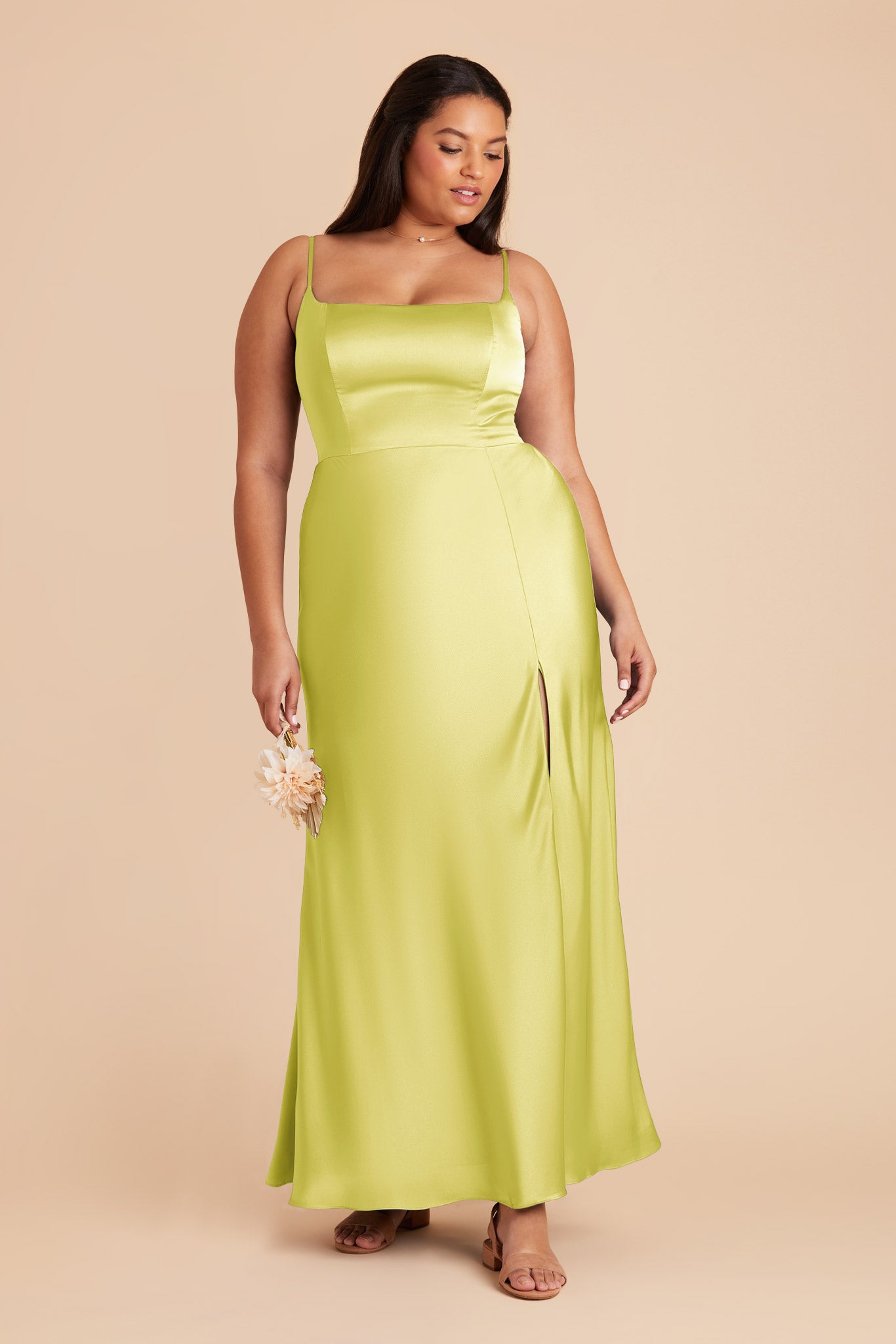 Chartreuse Mai Matte Satin Dress by Birdy Grey