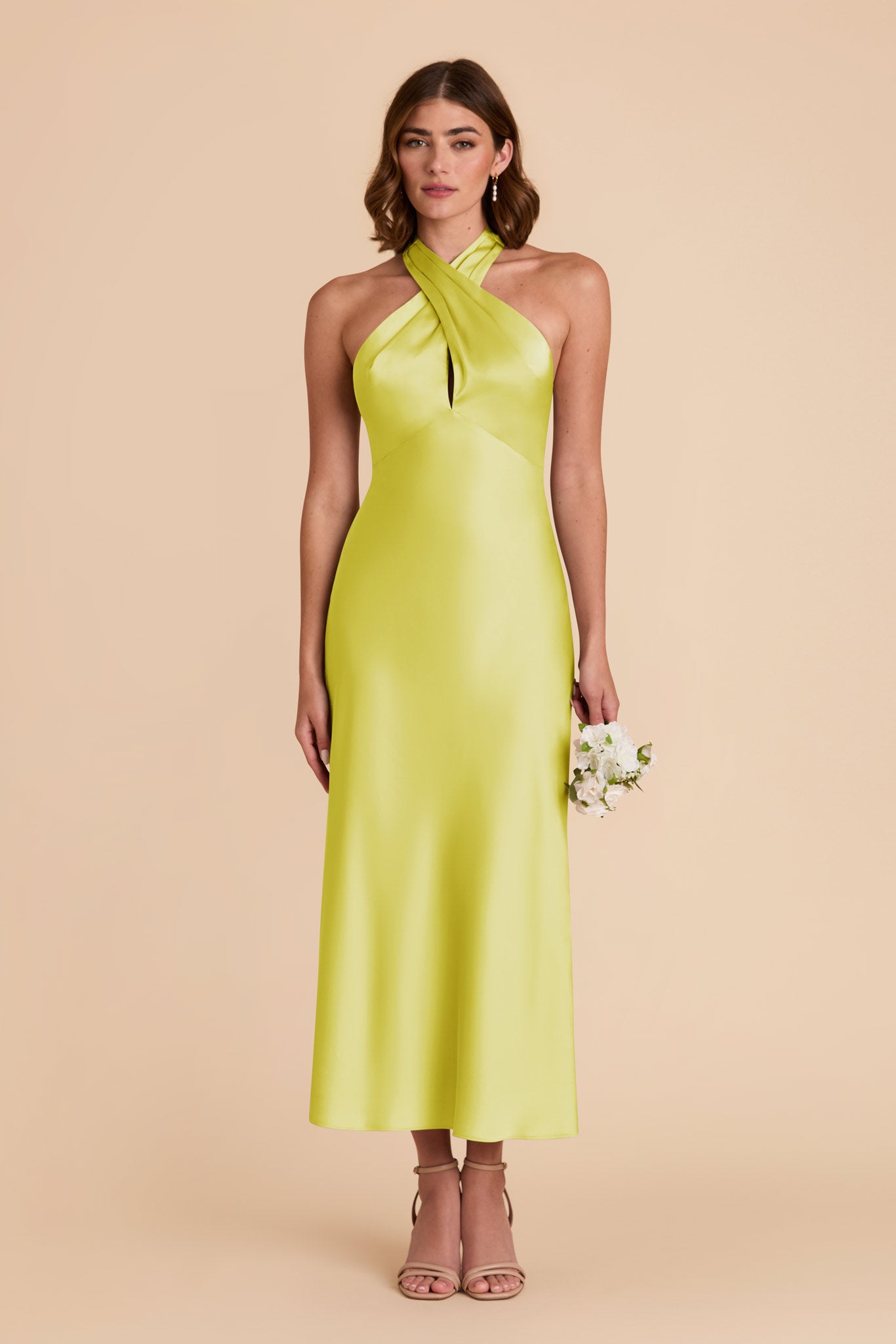 Chartreuse Monique Matte Satin Dress by Birdy Grey