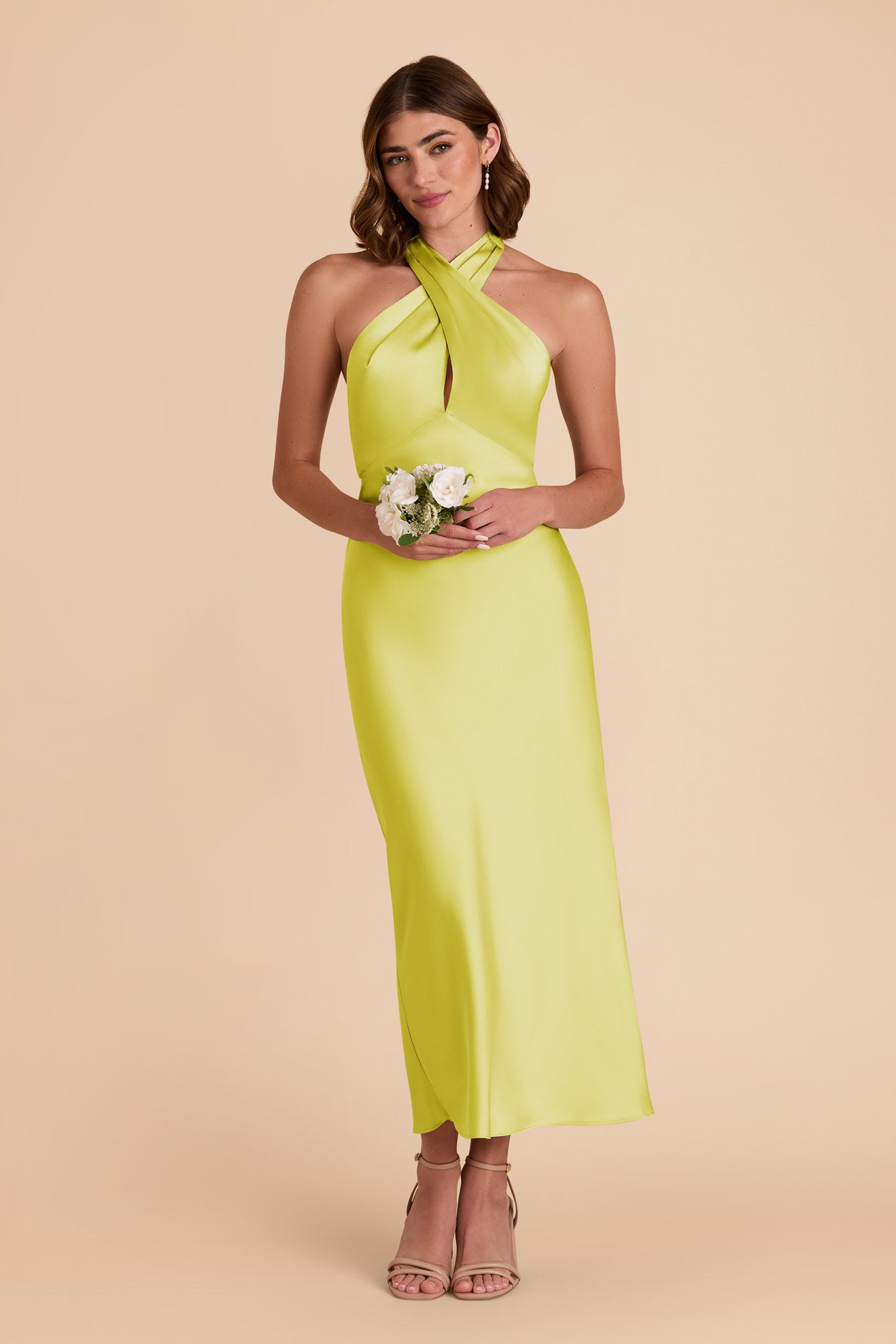 Chartreuse Monique Matte Satin Dress by Birdy Grey