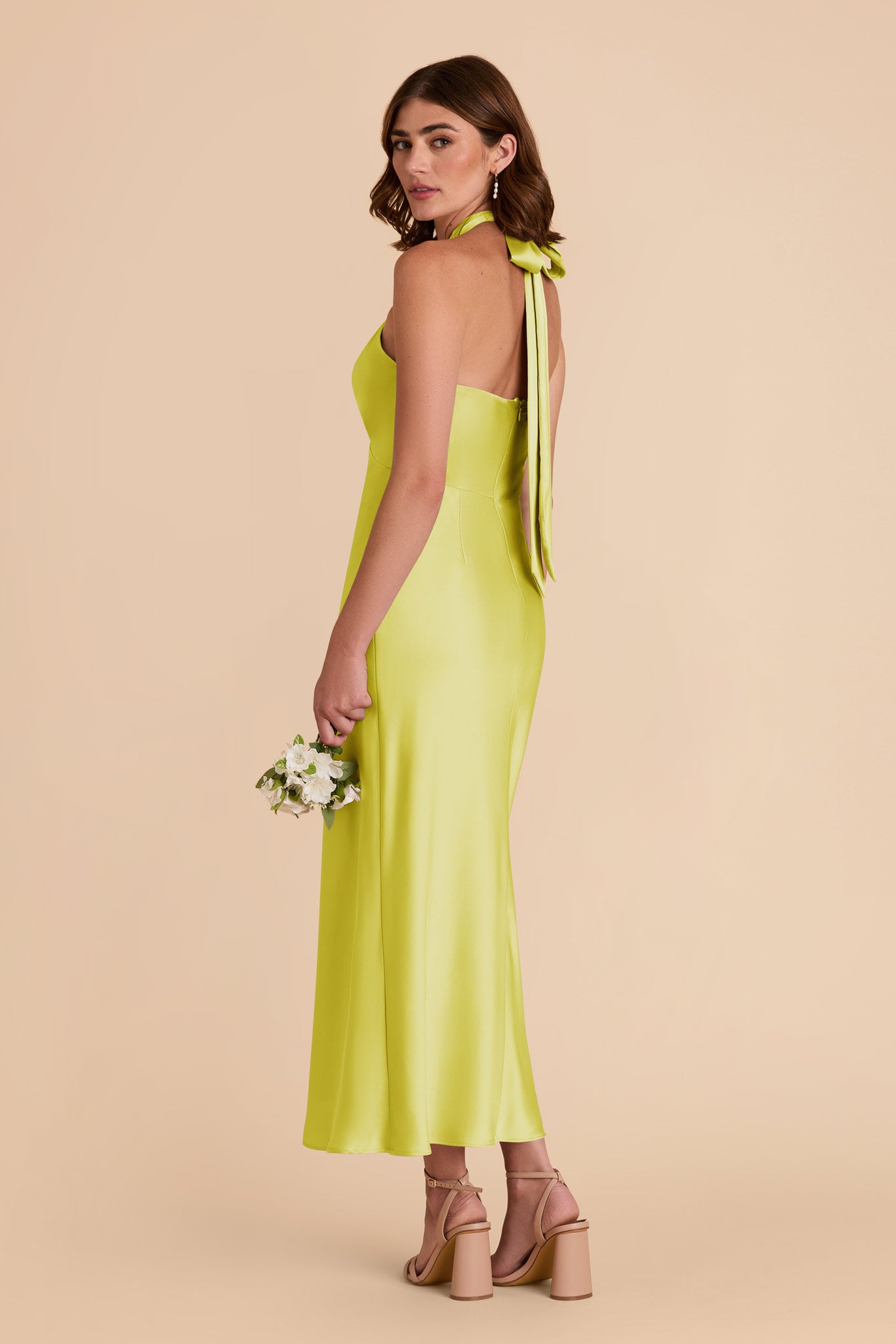 Chartreuse Monique Matte Satin Dress by Birdy Grey