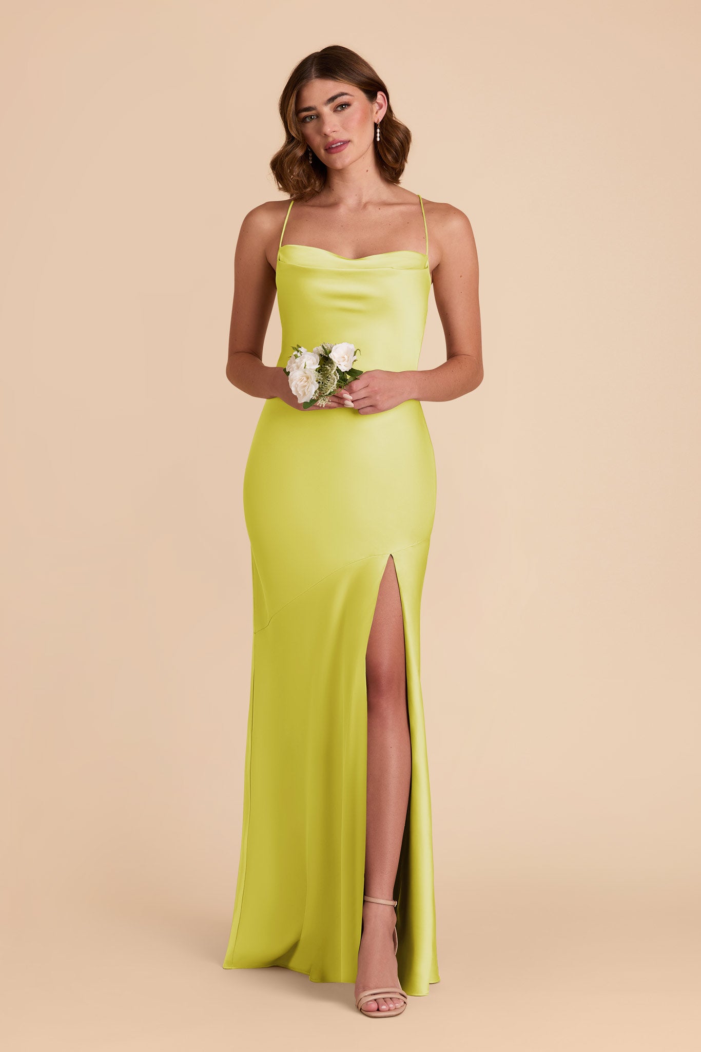 Chartreuse Olivia Matte Satin Dress by Birdy Grey