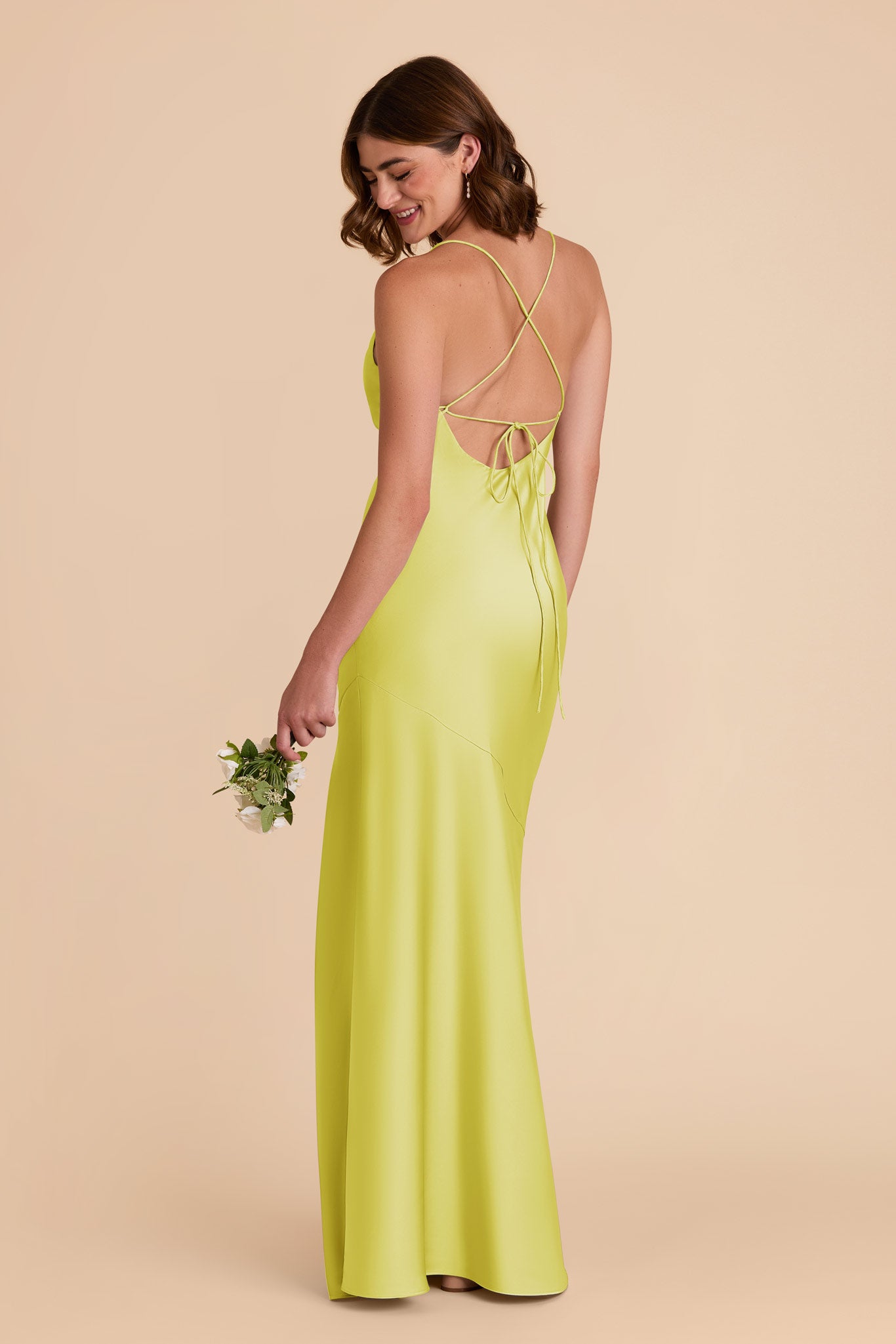 Chartreuse Olivia Matte Satin Dress by Birdy Grey