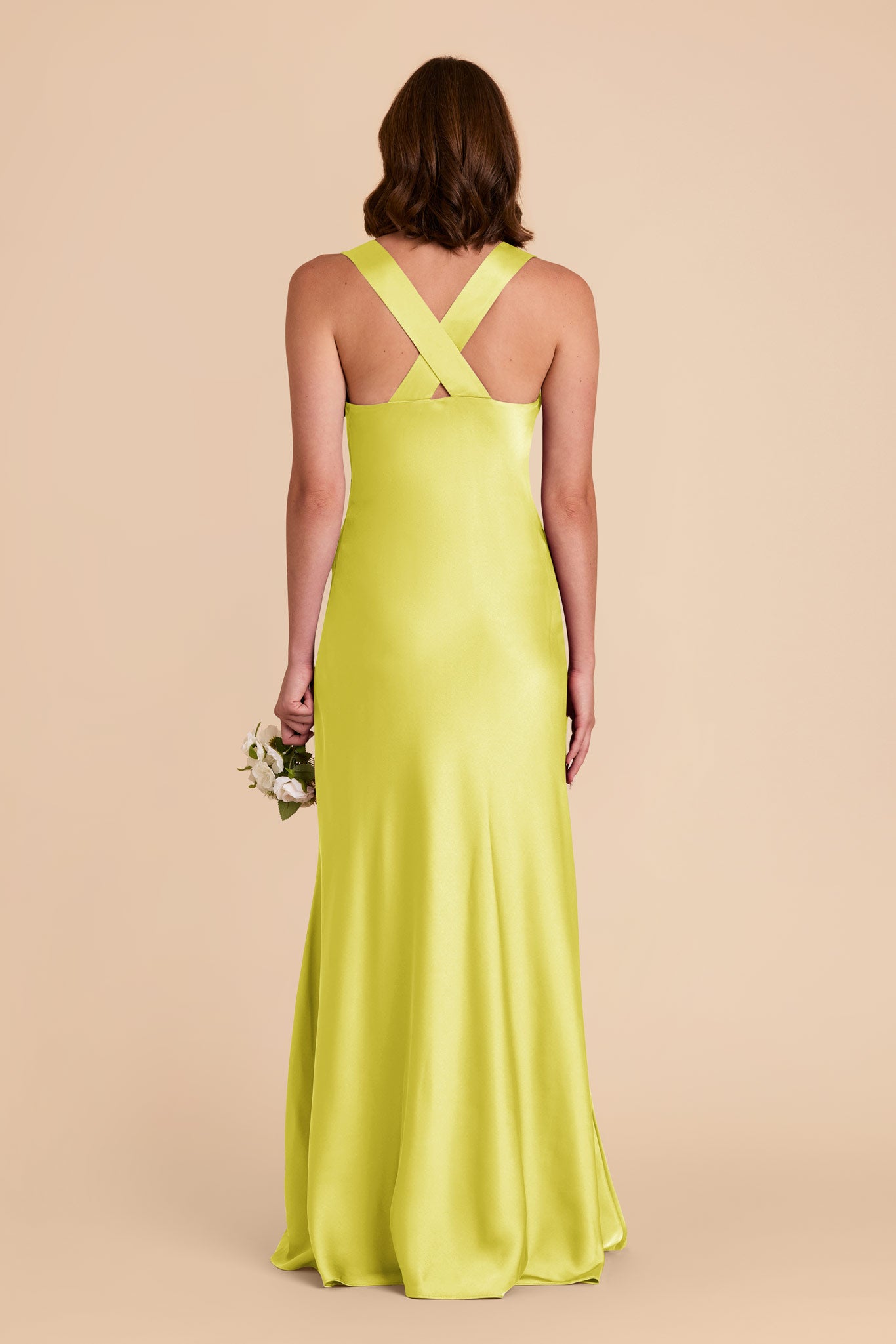 Chartreuse Veronica Matte Satin Dress by Birdy Grey