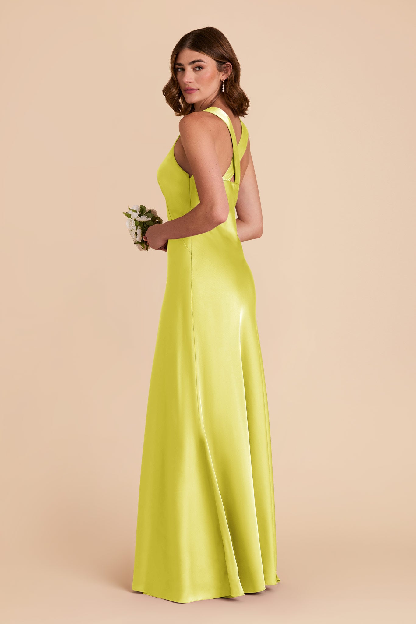 Chartreuse Veronica Matte Satin Dress by Birdy Grey