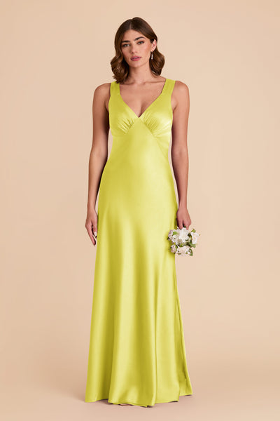 Chartreuse Veronica Matte Satin Dress by Birdy Grey