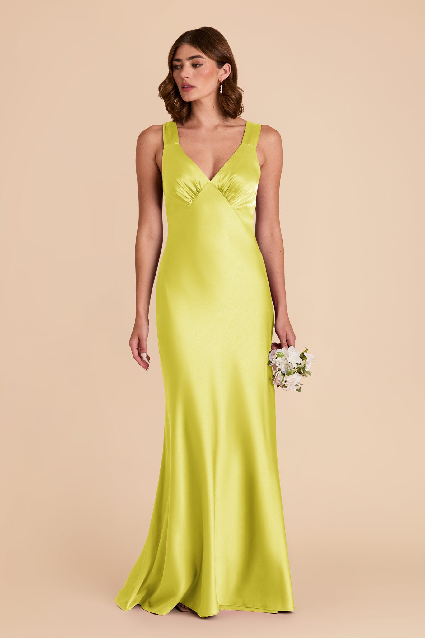 Chartreuse Veronica Matte Satin Dress by Birdy Grey