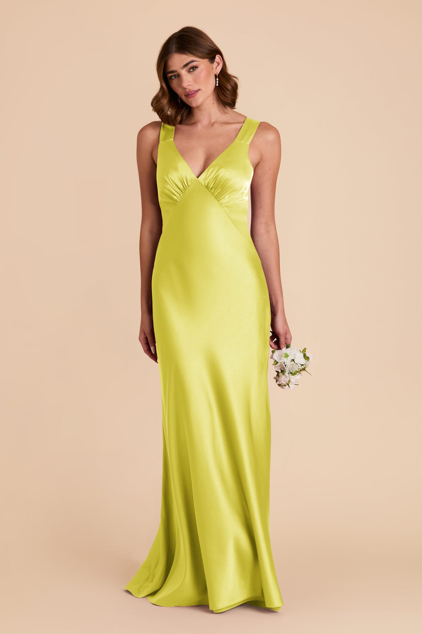 Chartreuse Veronica Matte Satin Dress by Birdy Grey