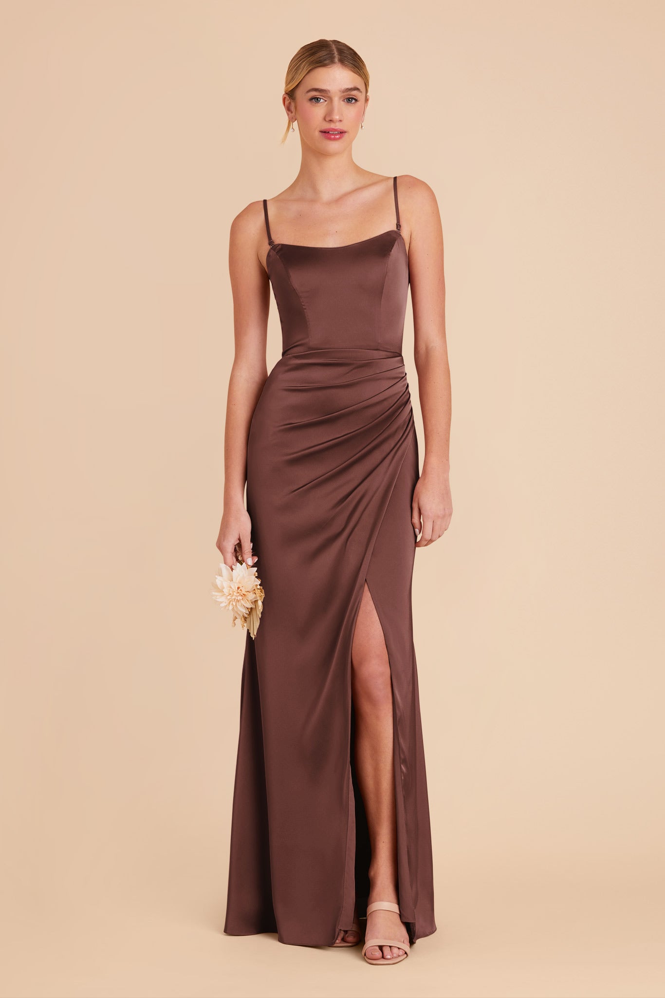 Chocolate Brown Anne Matte Satin Dress by Birdy Grey