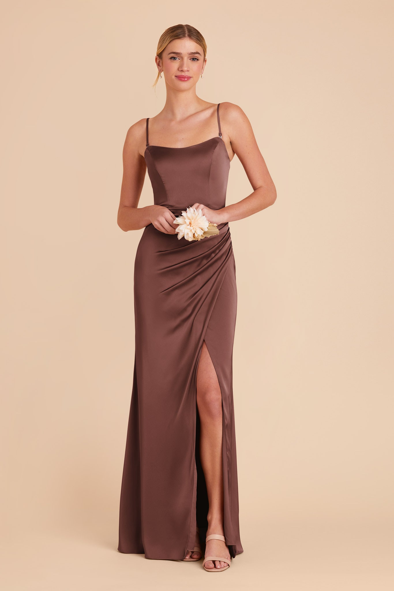 Chocolate Brown Anne Matte Satin Dress by Birdy Grey