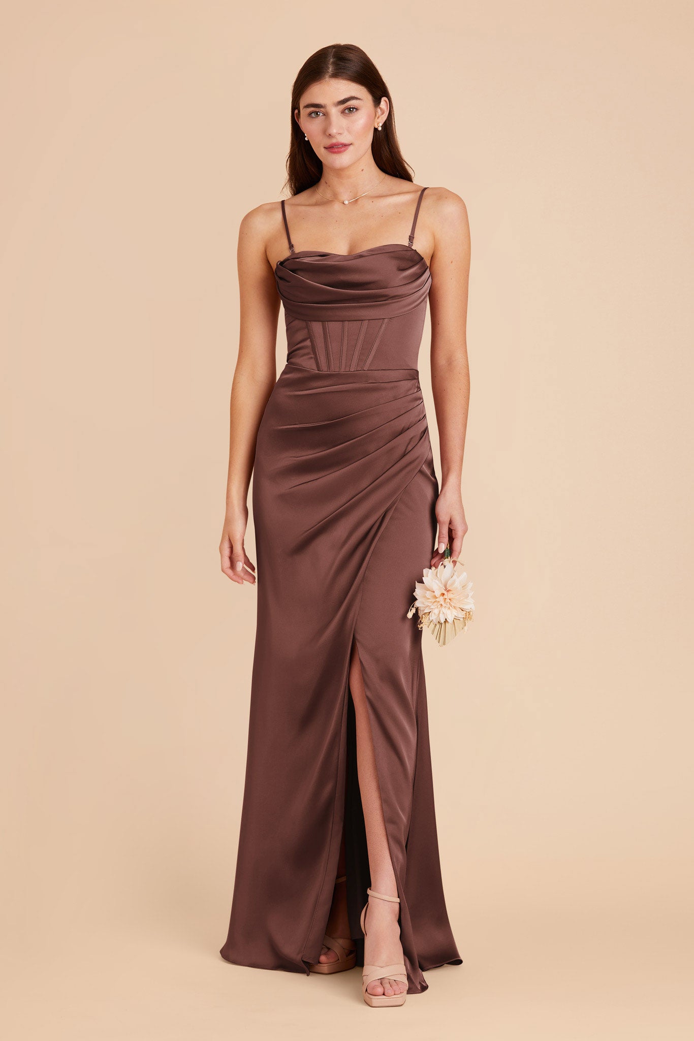 Chocolate Brown Carrie Matte Satin Dress by Birdy Grey