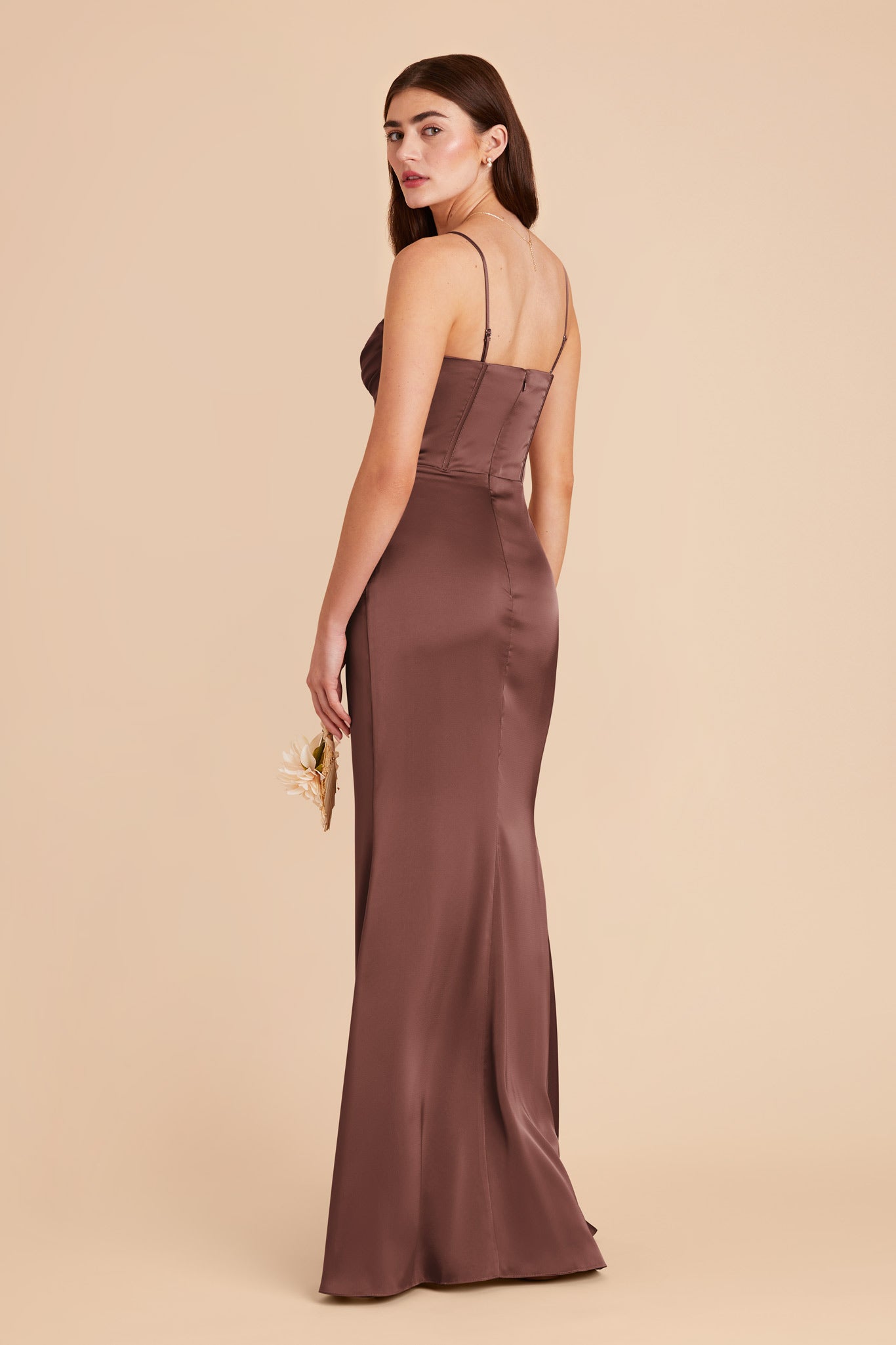 Chocolate Brown Carrie Matte Satin Dress by Birdy Grey