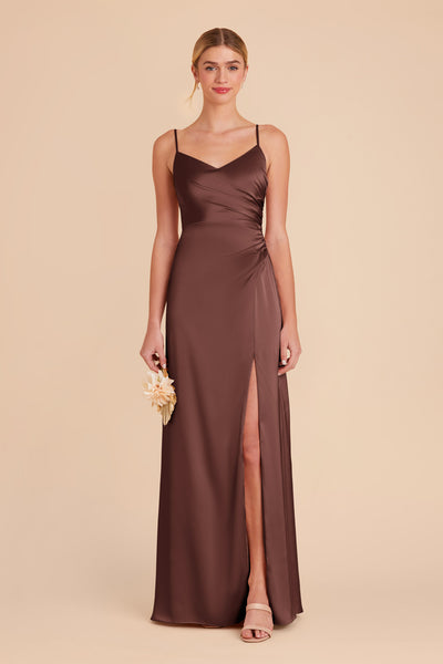 Chocolate Brown Catherine Matte Satin Dress by Birdy Grey