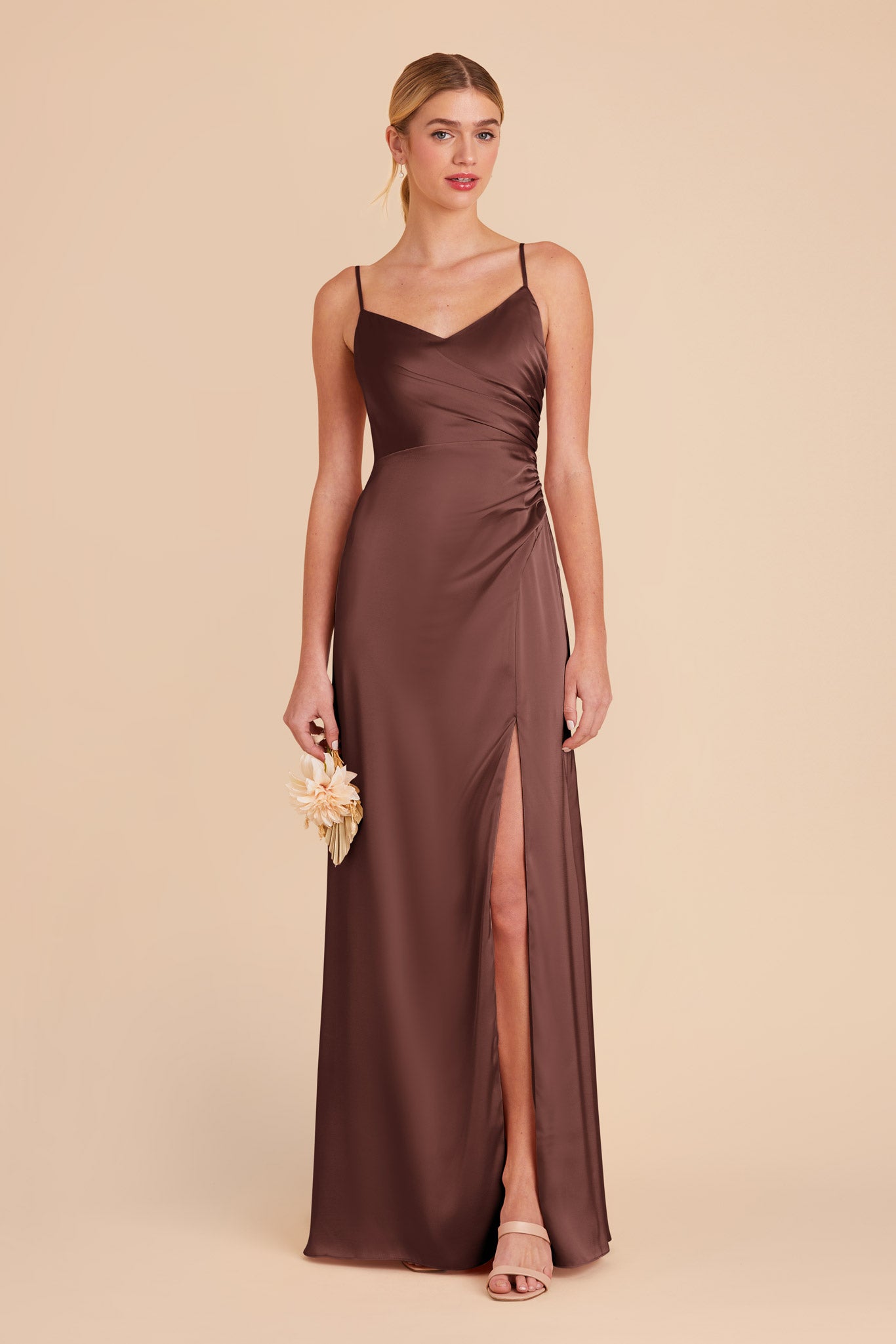 Chocolate Brown Catherine Matte Satin Dress by Birdy Grey