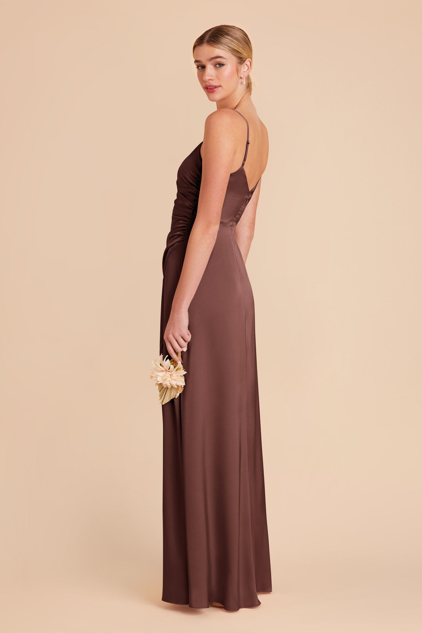 Chocolate Brown Catherine Matte Satin Dress by Birdy Grey