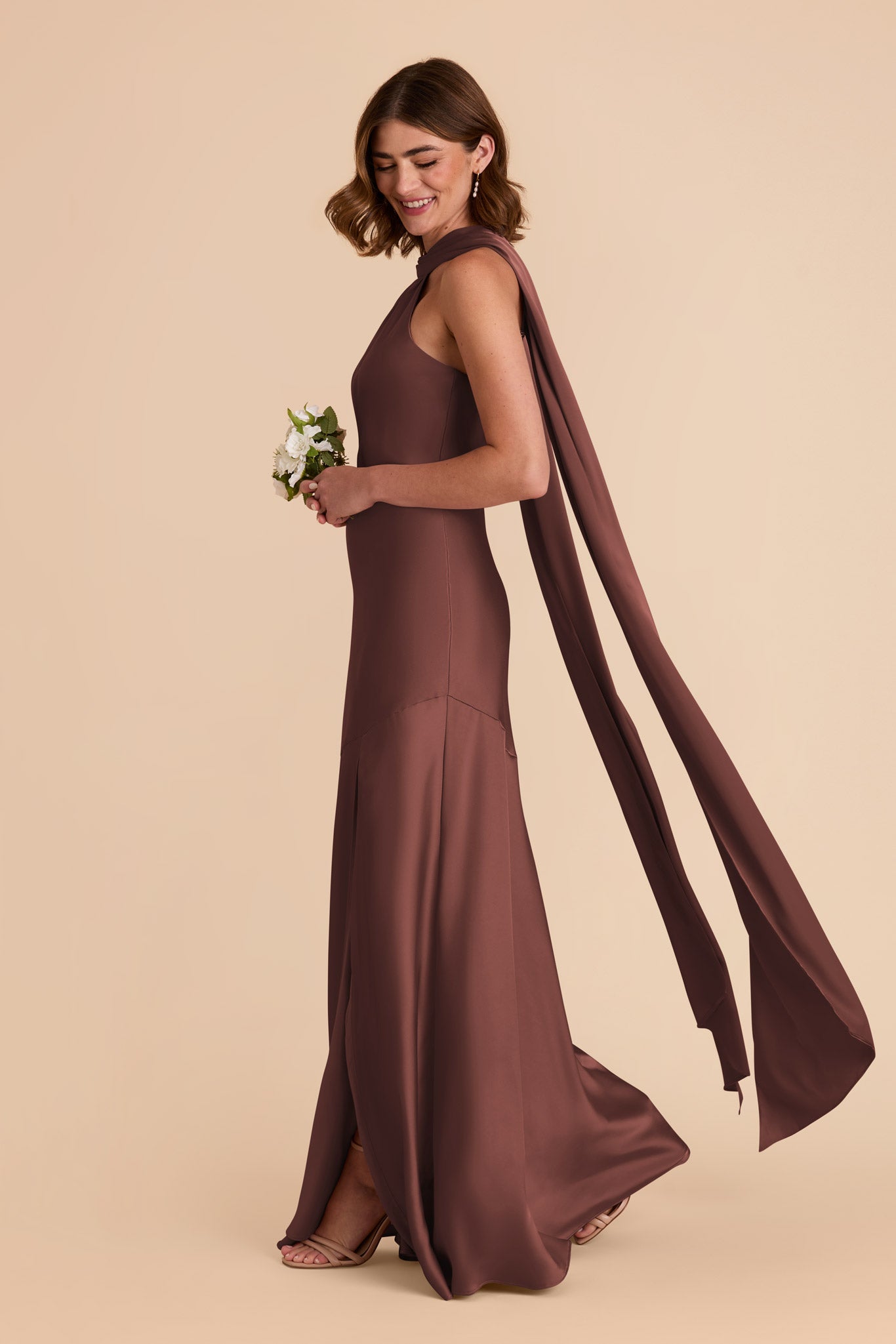 Chocolate Brown Eileen Matte Satin Dress by Birdy Grey