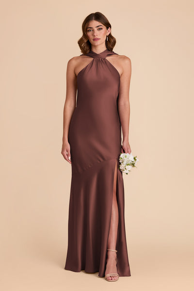 Chocolate Brown Eileen Matte Satin Dress by Birdy Grey