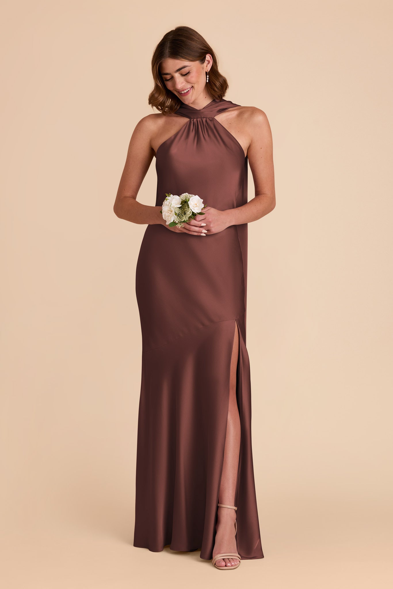 Chocolate Brown Eileen Matte Satin Dress by Birdy Grey