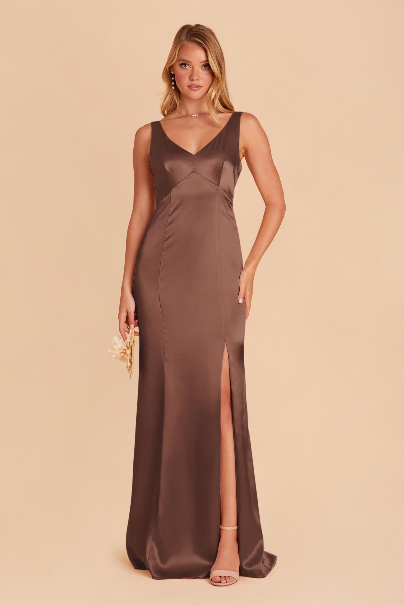 Gloria Shiny Satin Dress - Chocolate Brown | Birdy Grey