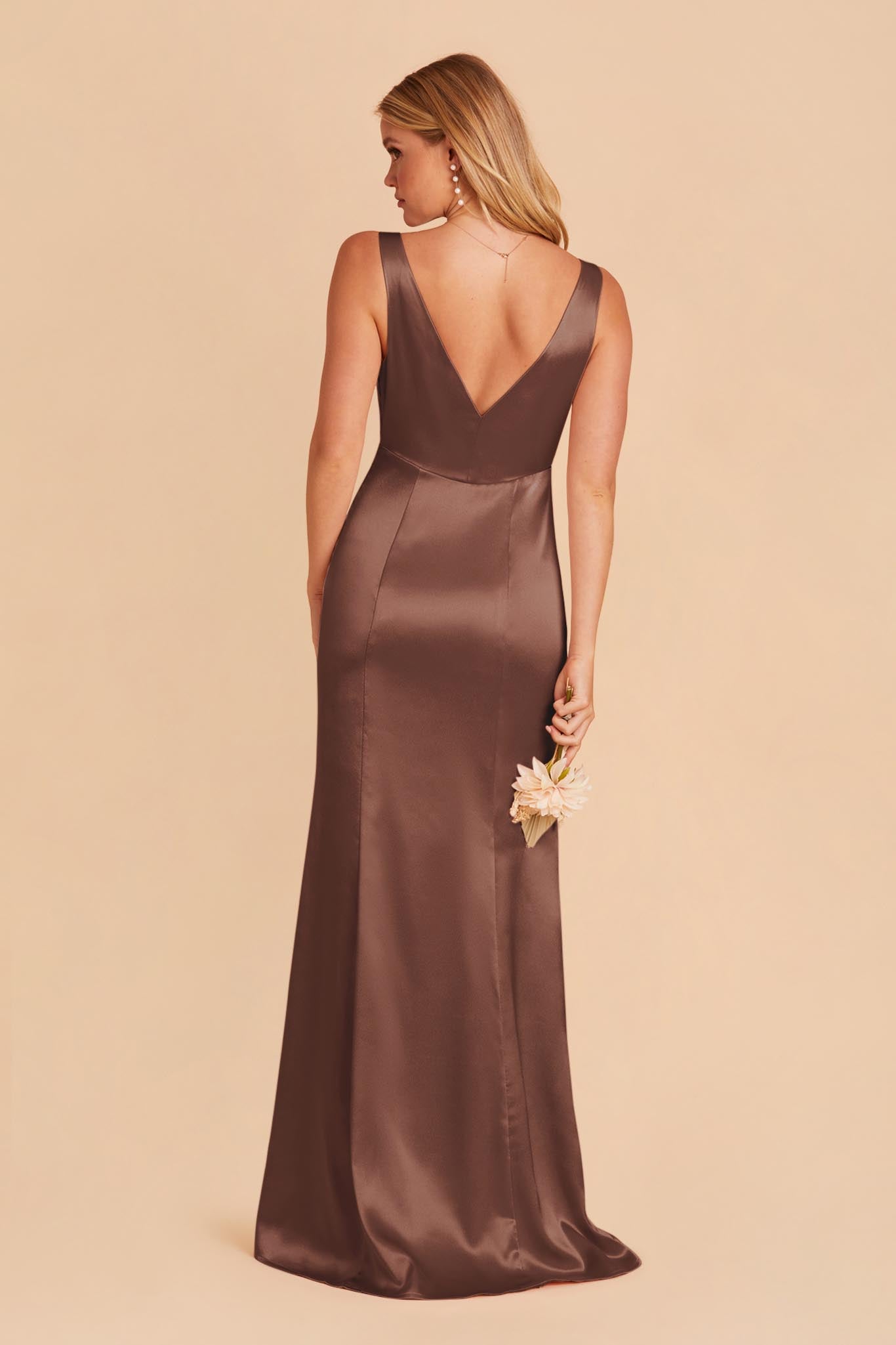 Gloria Shiny Satin Dress - Chocolate Brown | Birdy Grey