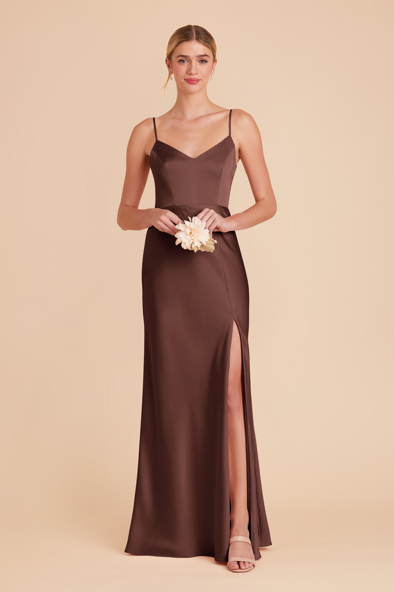 Chocolate Brown Jay Matte Satin Dress by Birdy Grey