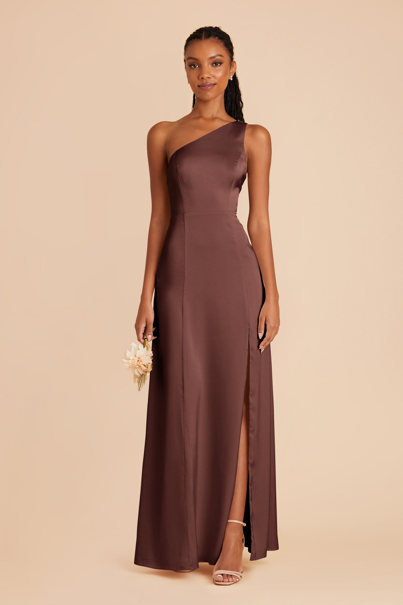 Chocolate Brown Kira Matte Satin Dress by Birdy Grey