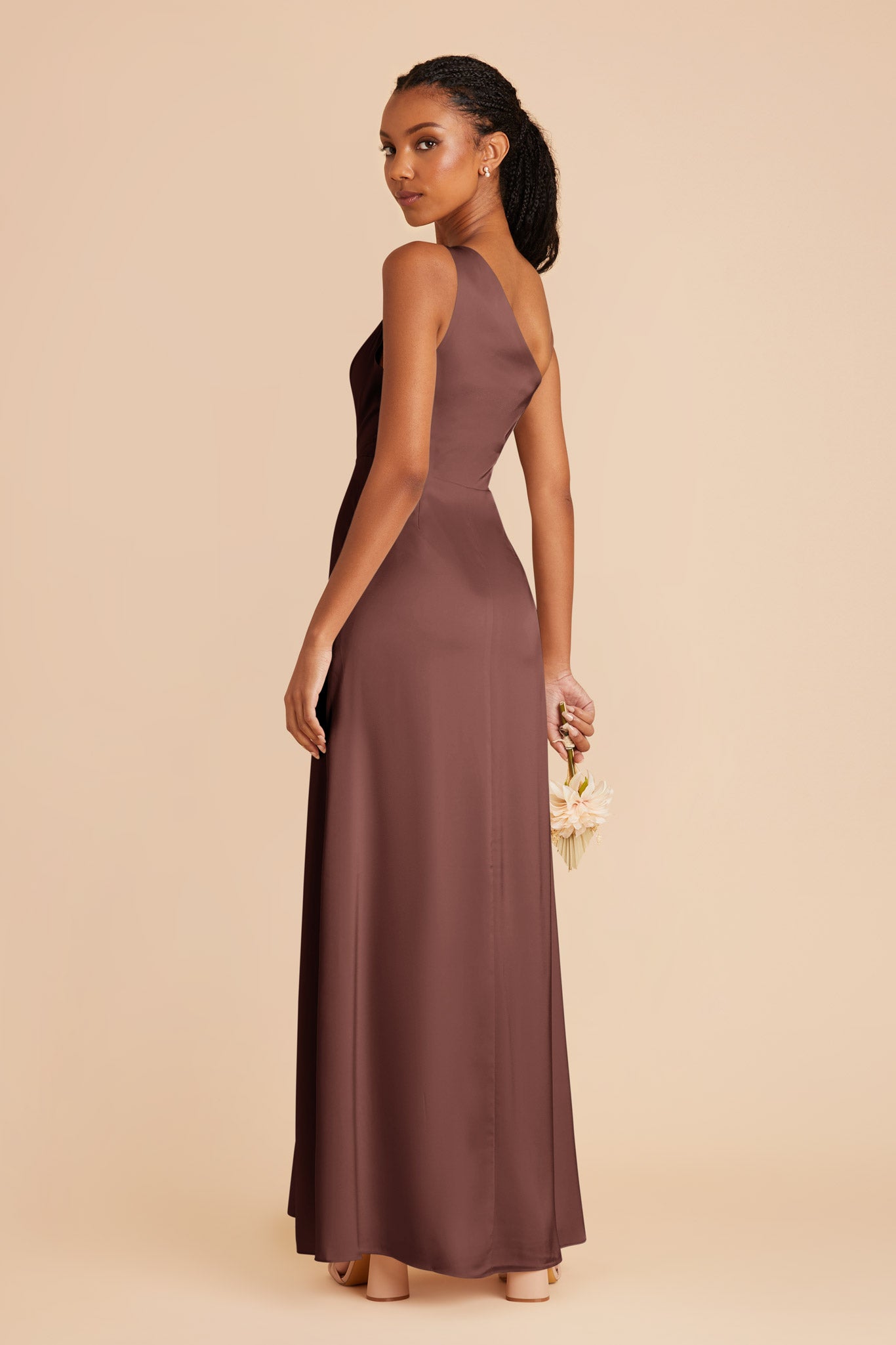 Chocolate Brown Kira Matte Satin Dress by Birdy Grey