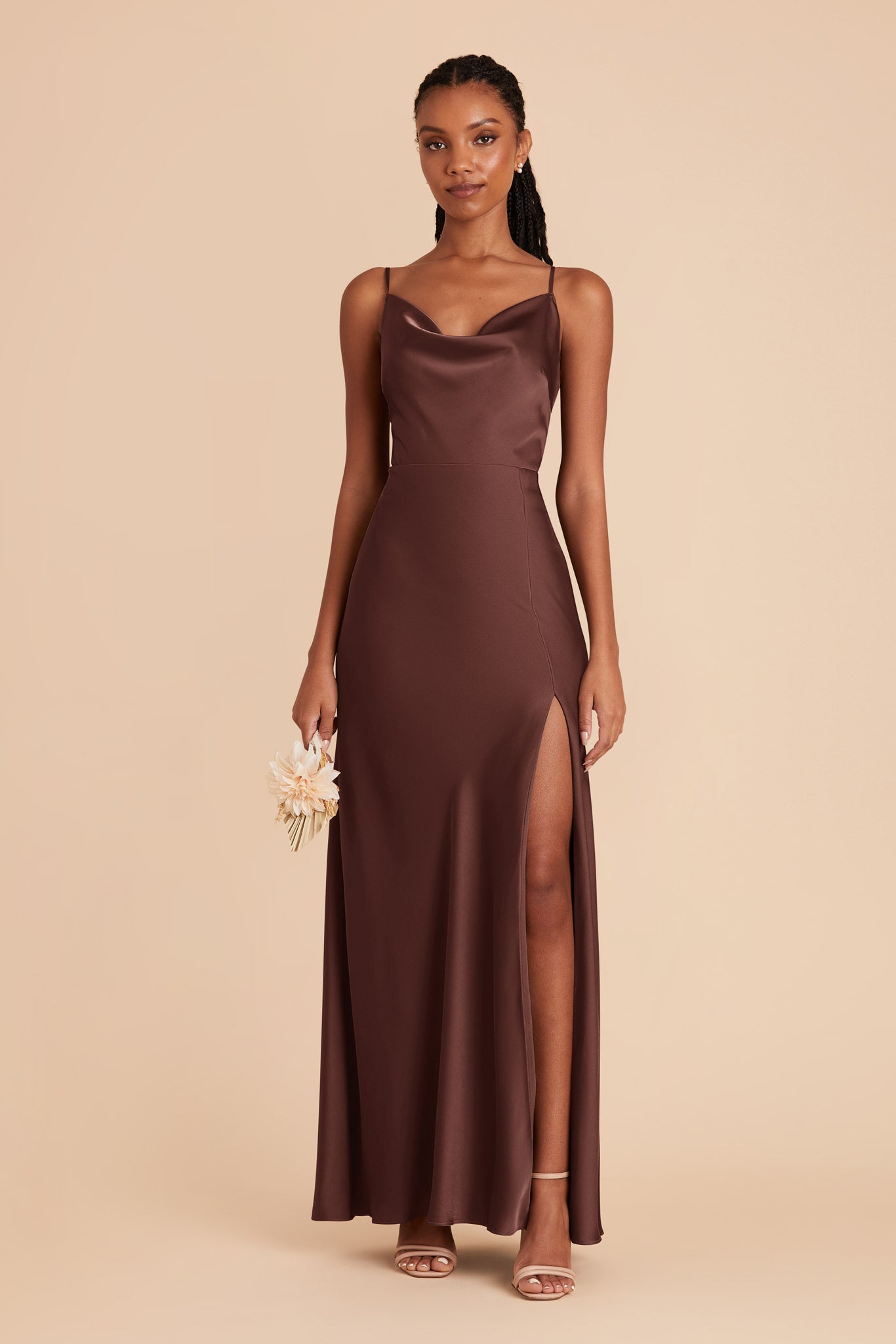 Chocolate Brown Lisa Long Matte Satin Dress by Birdy Grey