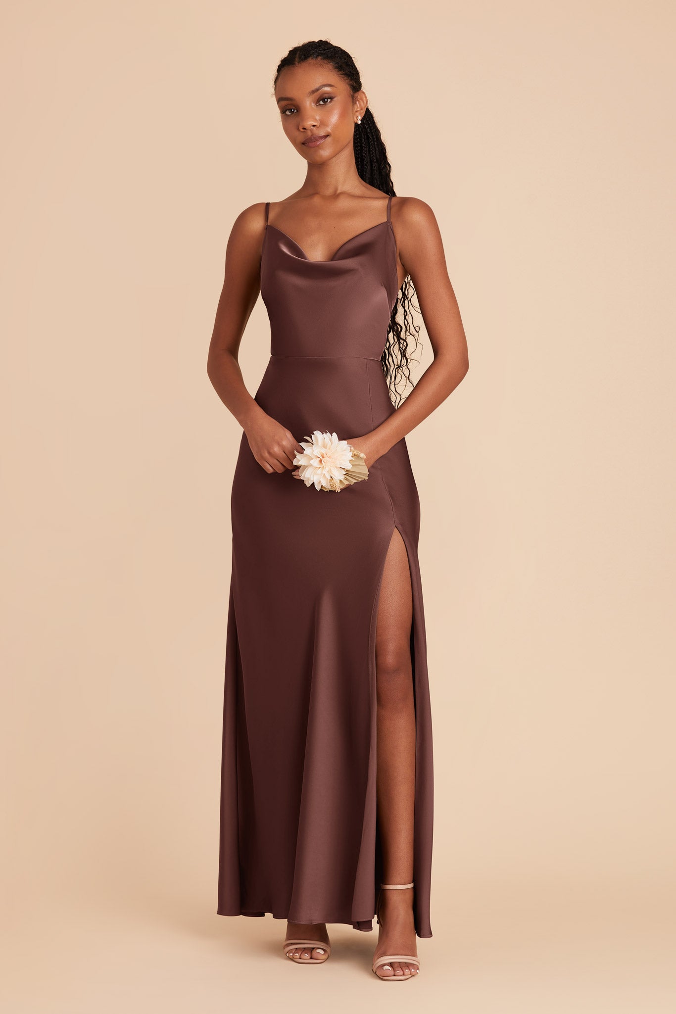 Chocolate Brown Lisa Long Matte Satin Dress by Birdy Grey