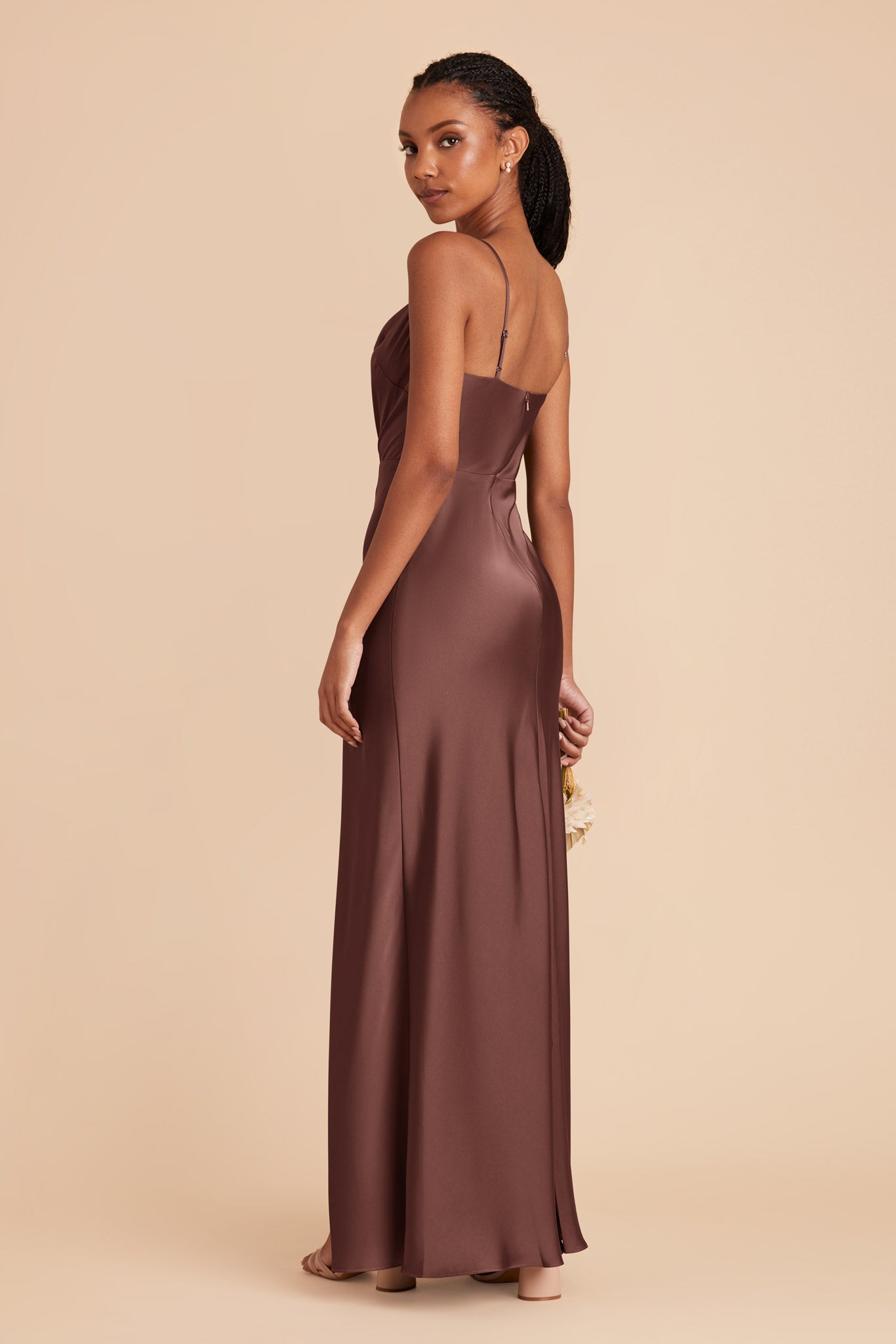 Chocolate Brown Lisa Long Matte Satin Dress by Birdy Grey