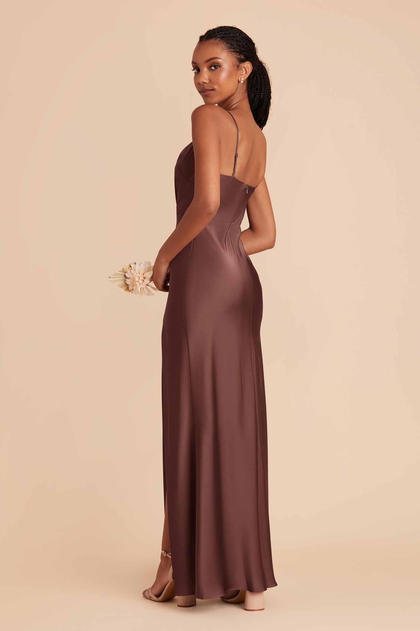 Chocolate Brown Lisa Long Matte Satin Dress by Birdy Grey