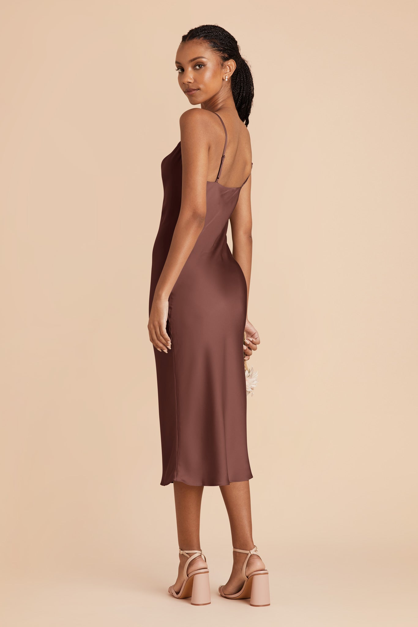 Chocolate Brown Lisa Matte Satin Midi Dress by Birdy Grey