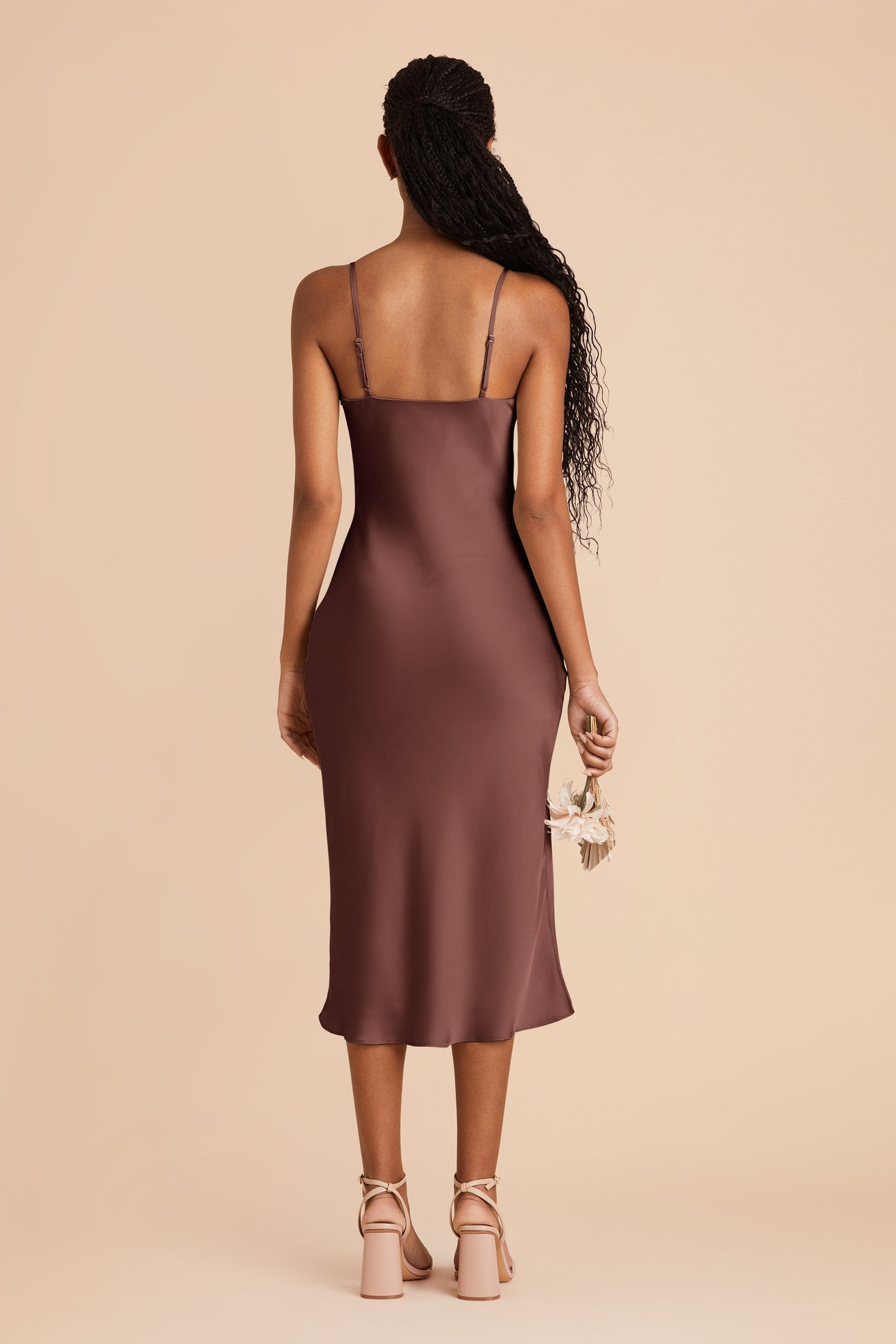 Chocolate Brown Lisa Matte Satin Midi Dress by Birdy Grey