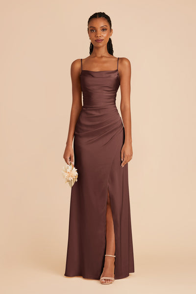 Chocolate Brown Lydia Matte Satin Dress by Birdy Grey