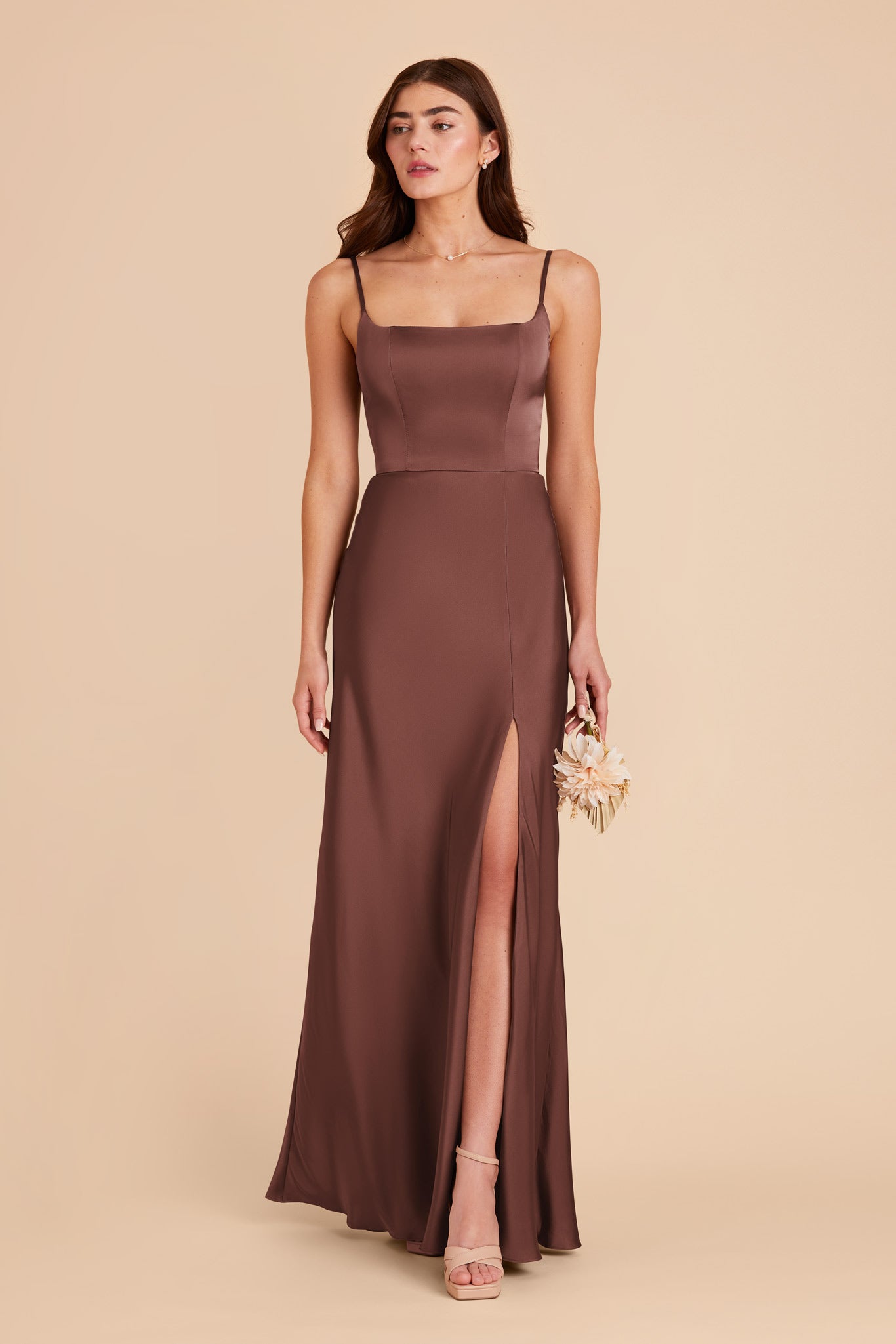 Chocolate Brown Mai Matte Satin Dress by Birdy Grey