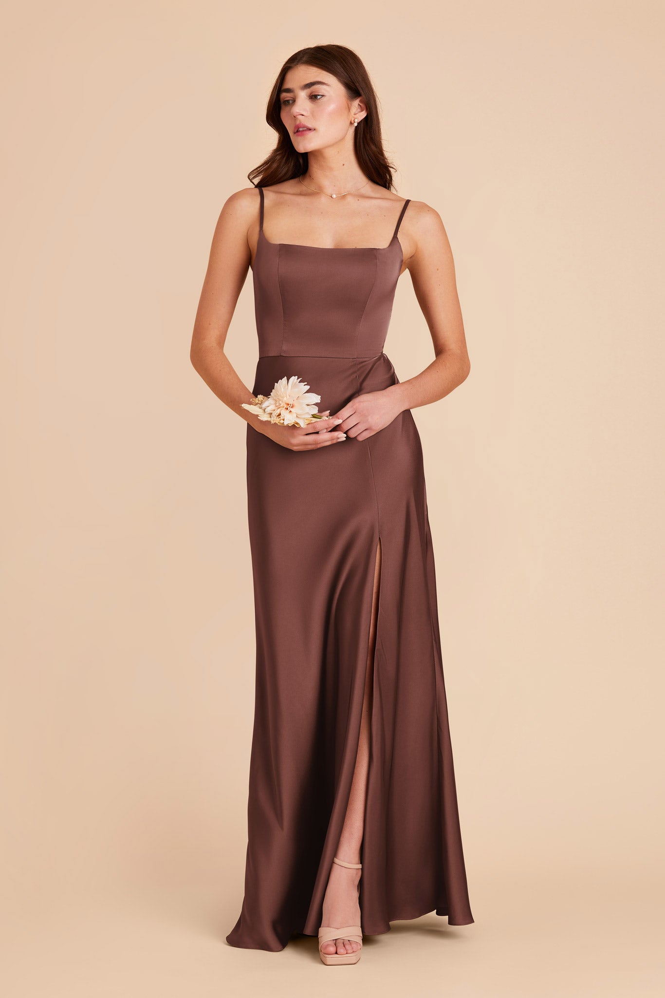 Chocolate Brown Mai Matte Satin Dress by Birdy Grey