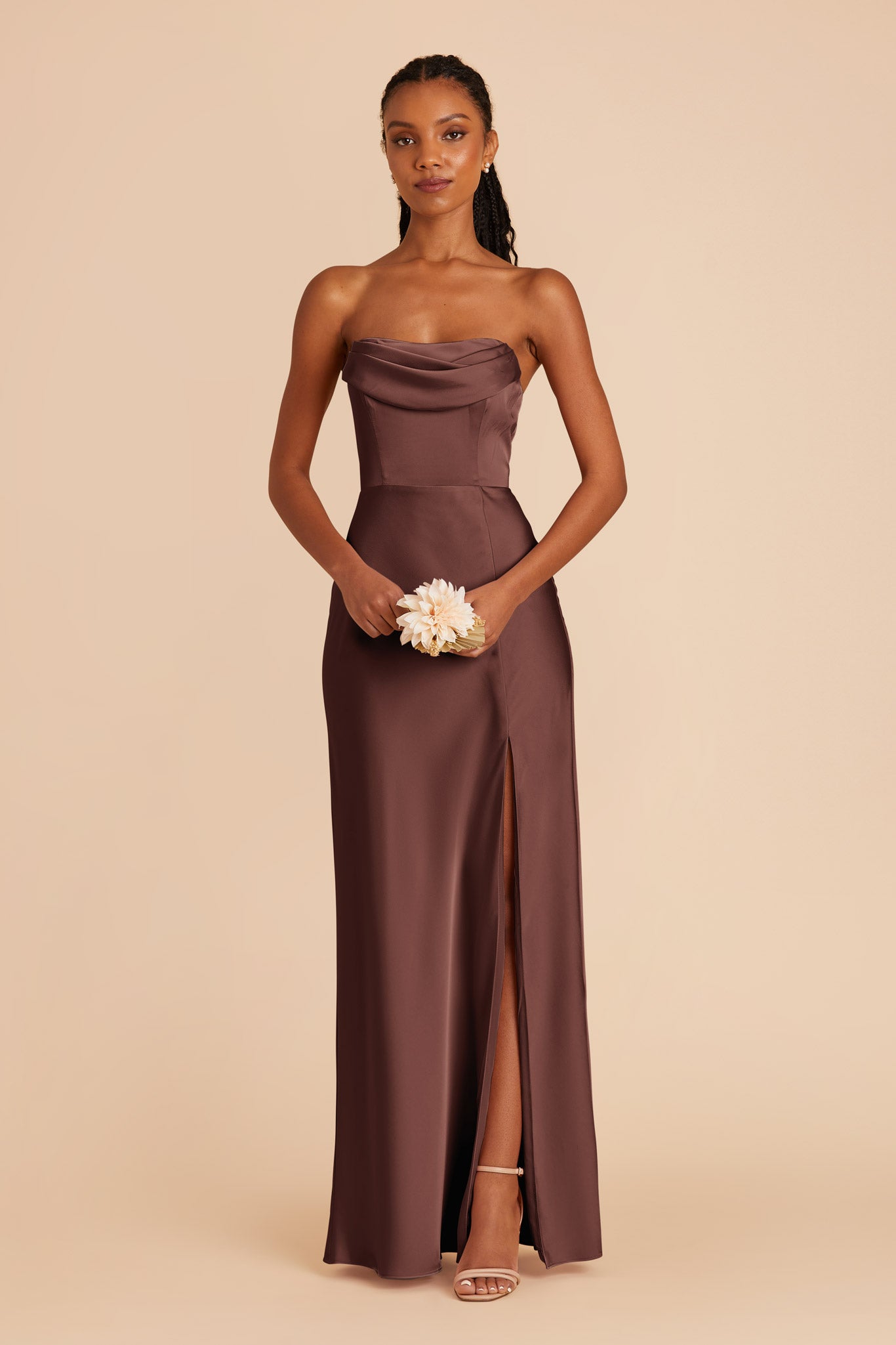 Chocolate Brown Mia Matte Satin Dress by Birdy Grey