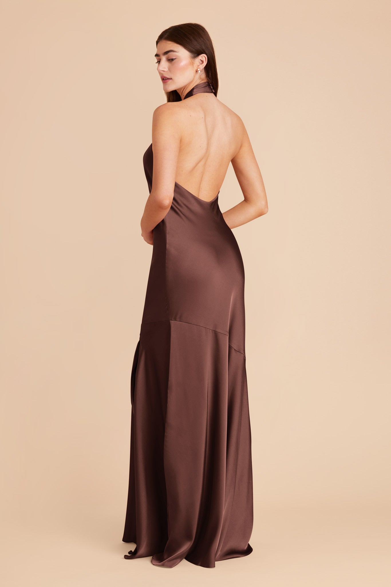 Chocolate Brown Stephanie Matte Satin Dress by Birdy Grey