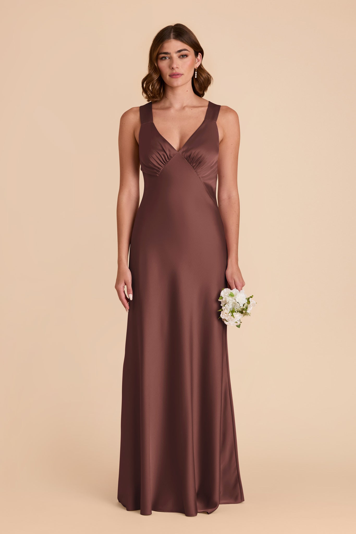 Chocolate Brown Veronica Matte Satin Dress by Birdy Grey