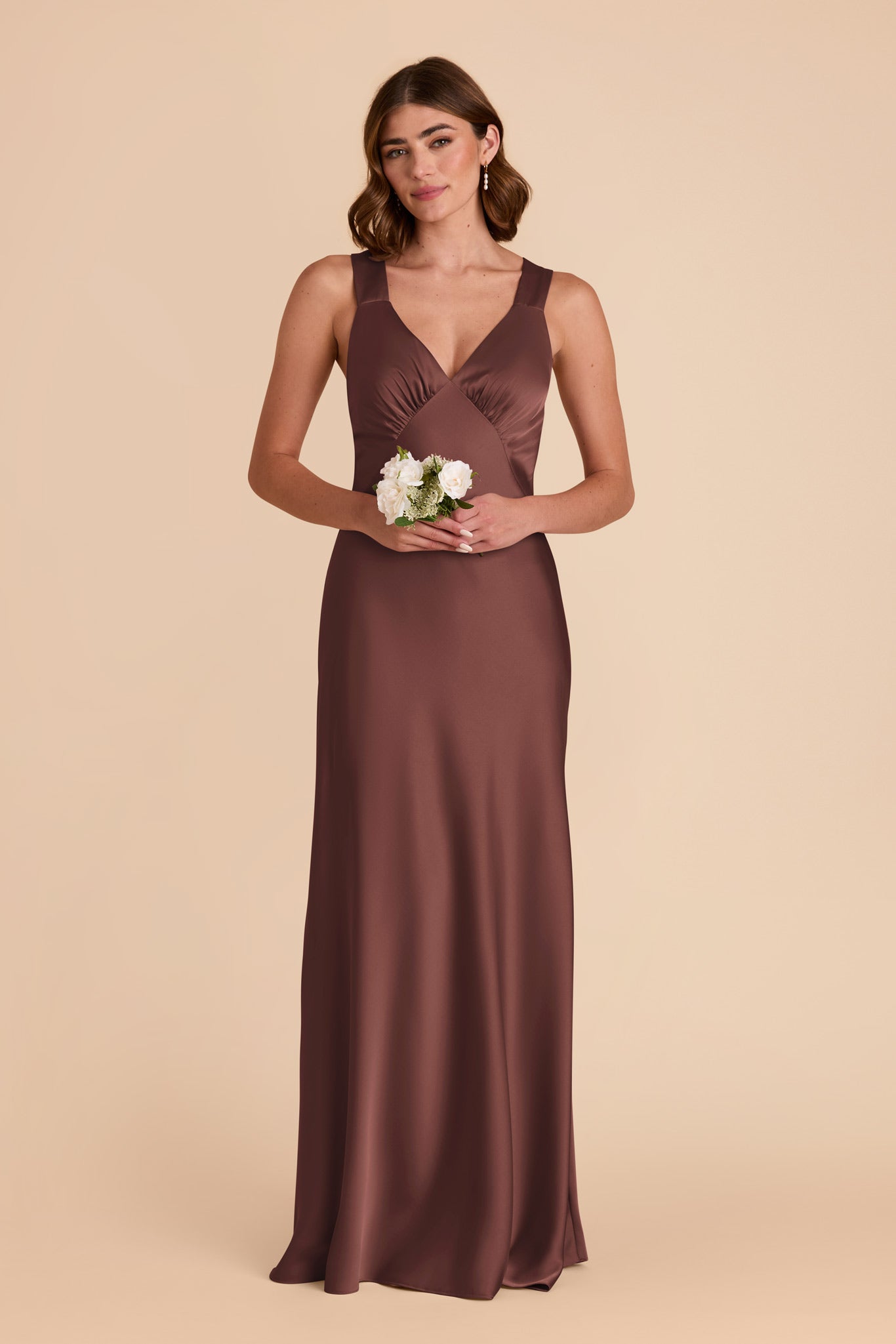 Chocolate Brown Veronica Matte Satin Dress by Birdy Grey