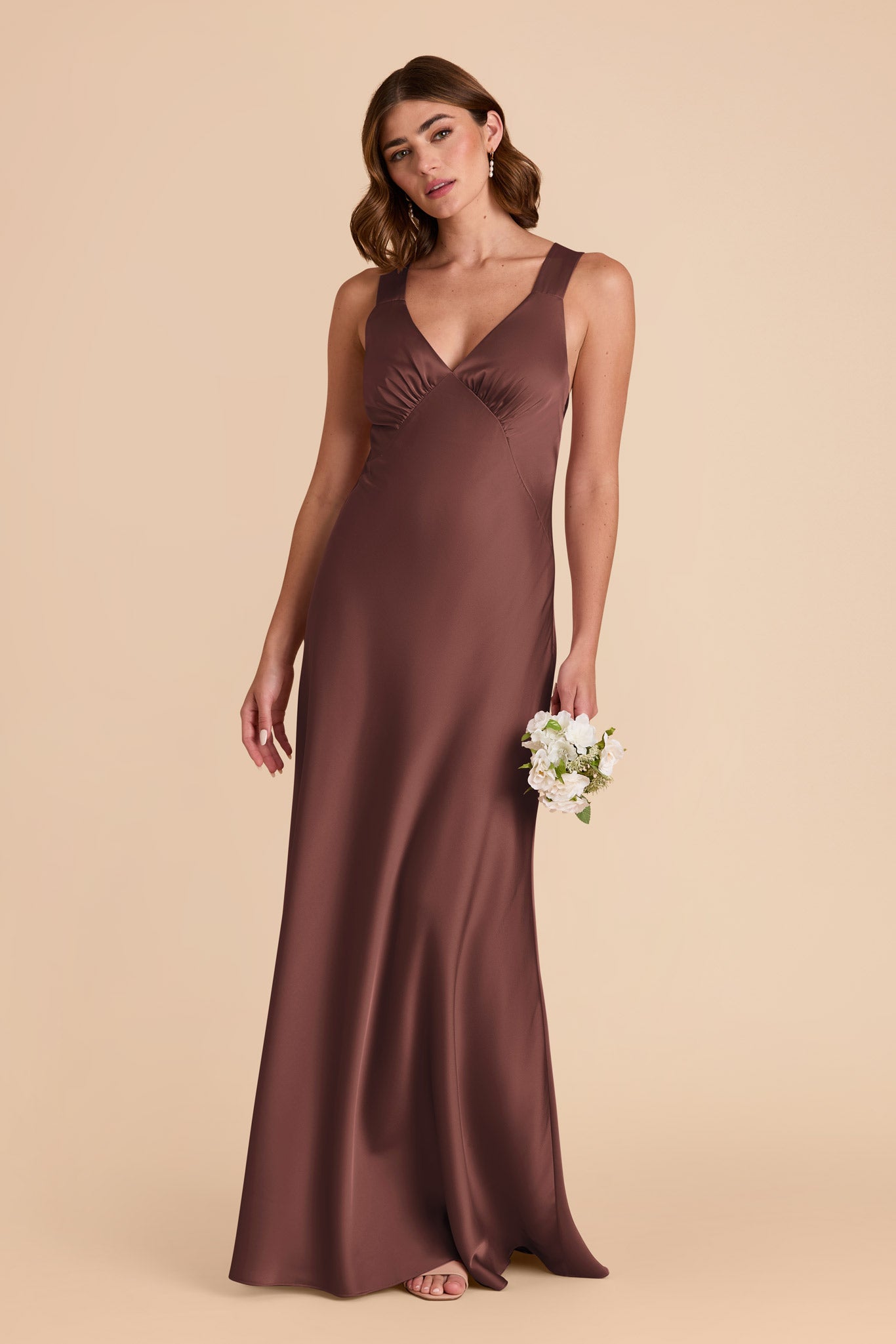 Chocolate Brown Veronica Matte Satin Dress by Birdy Grey