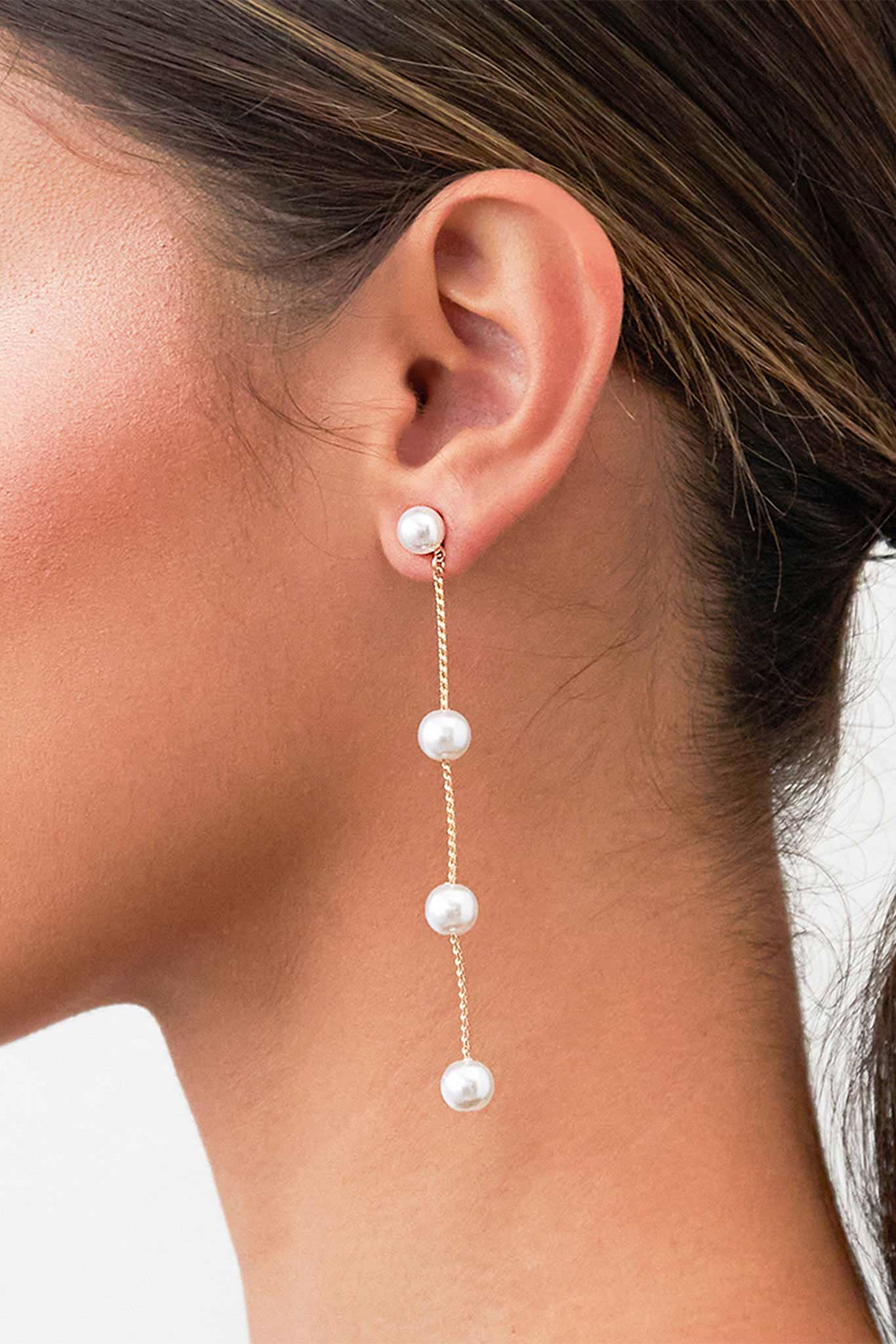 Cooper Pearl Drop Earrings - Long