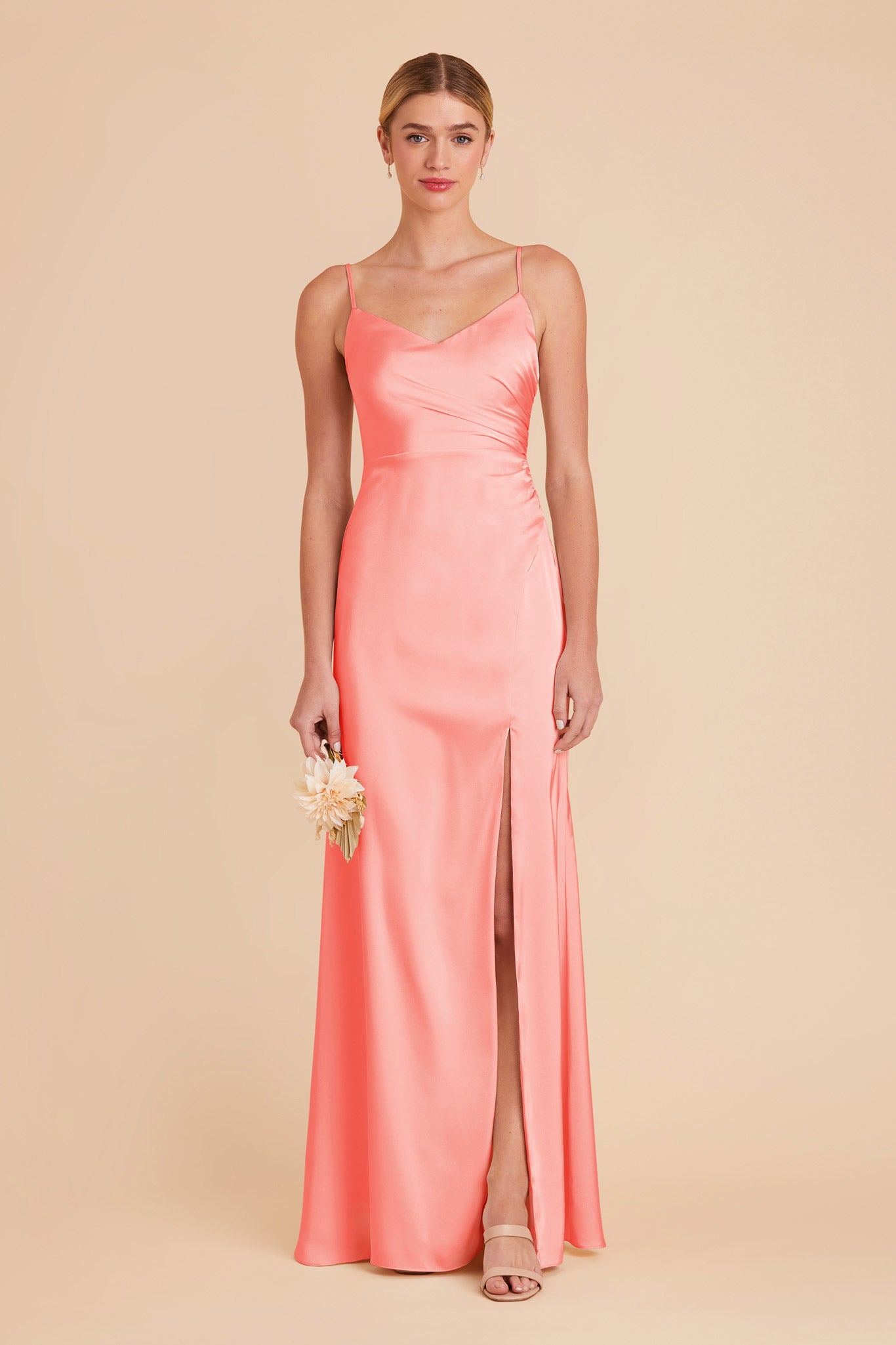 Coral Pink Catherine Matte Satin Dress by Birdy Grey