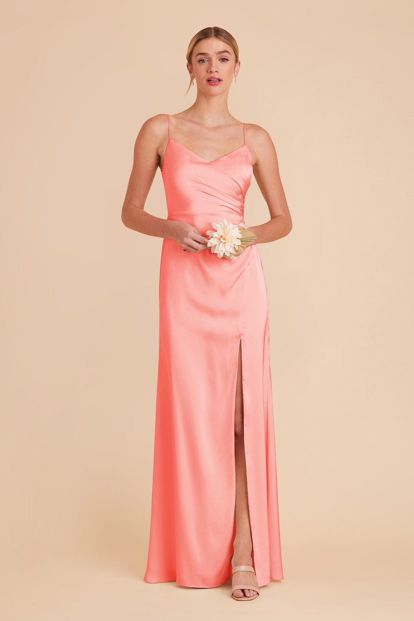 Coral Pink Catherine Matte Satin Dress by Birdy Grey